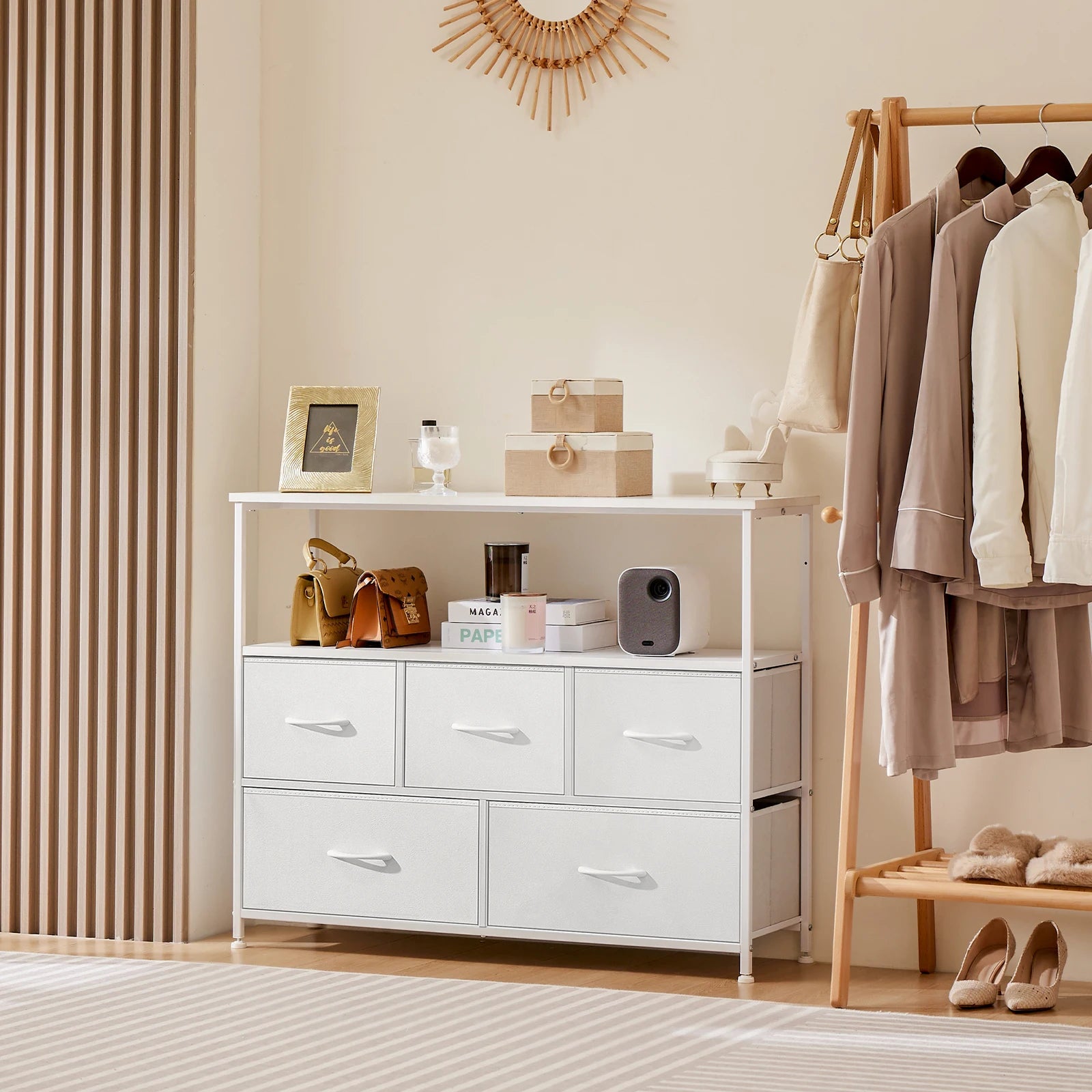Ruime 5‑lade Schoenenkast en TV‑Meubel – Multifunctionele Opbergkast voor Woonkamer & Hal – Schoenenrek, Kleding & Accessoires Organizer