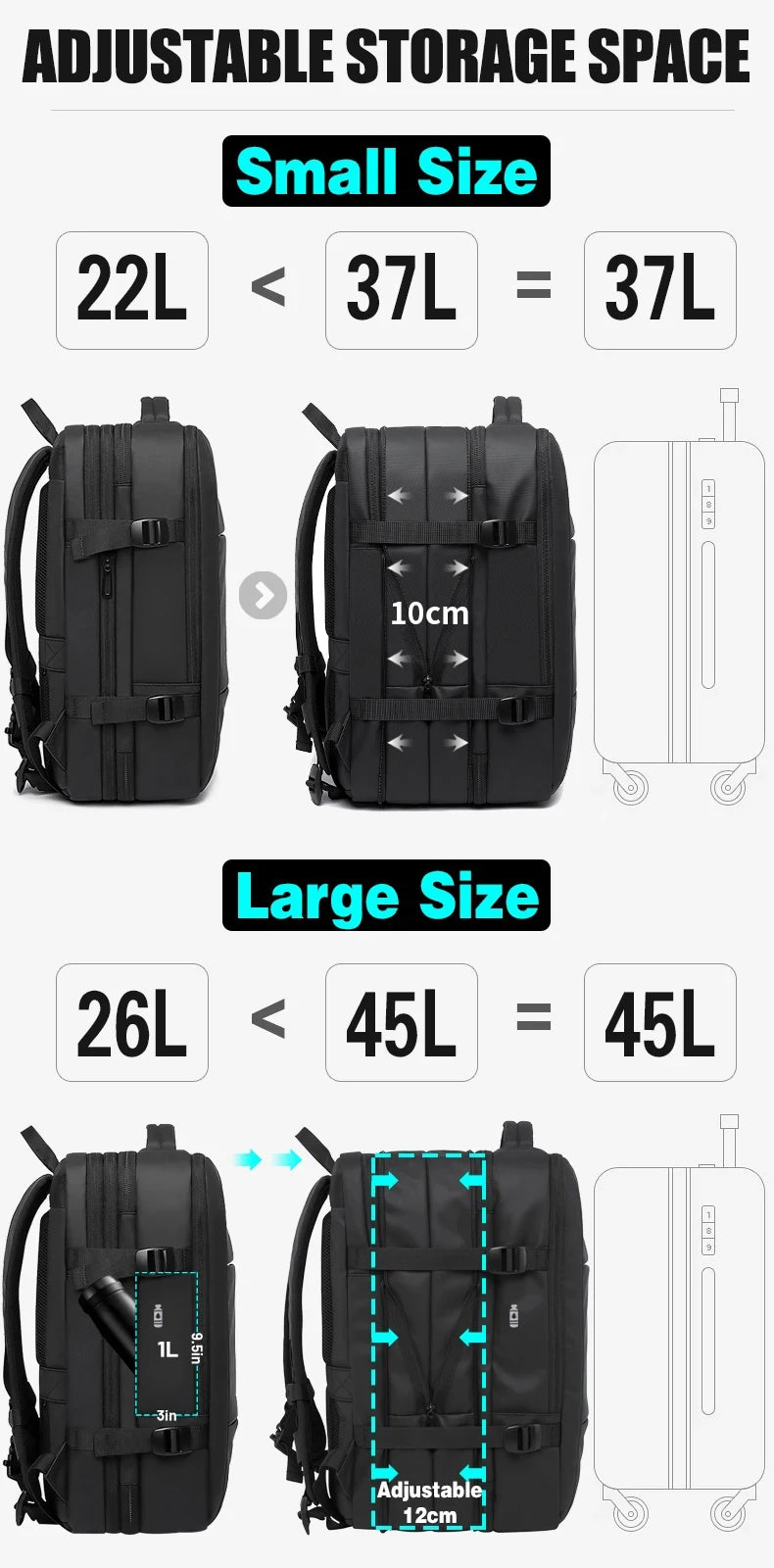 Uitbreidbare Heren Business Rugzak – Grote Capaciteit 17.3″ Laptop, USB‑Poort, Waterdicht Voor School, Werk & Reis