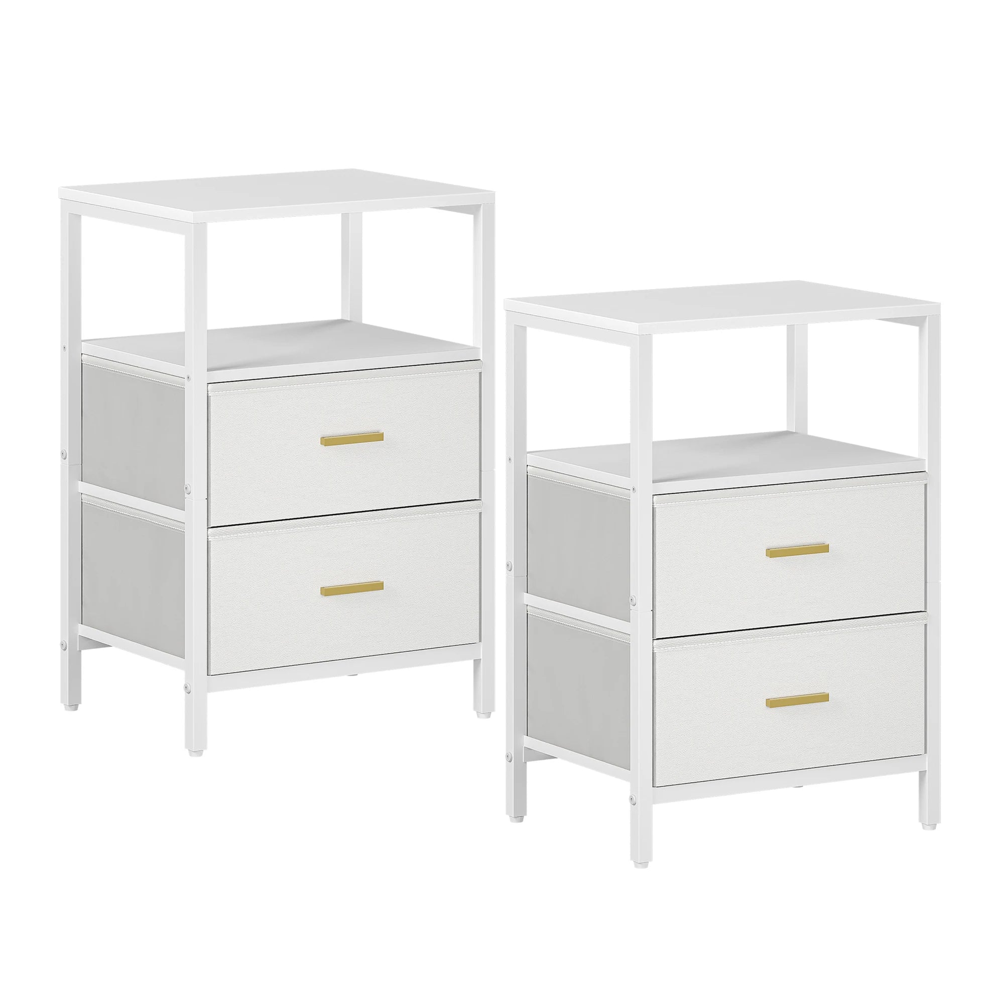 Bedside Table set van 2 – Moderne Nachtkastjes met 2 Laden en Open Vak – Wit