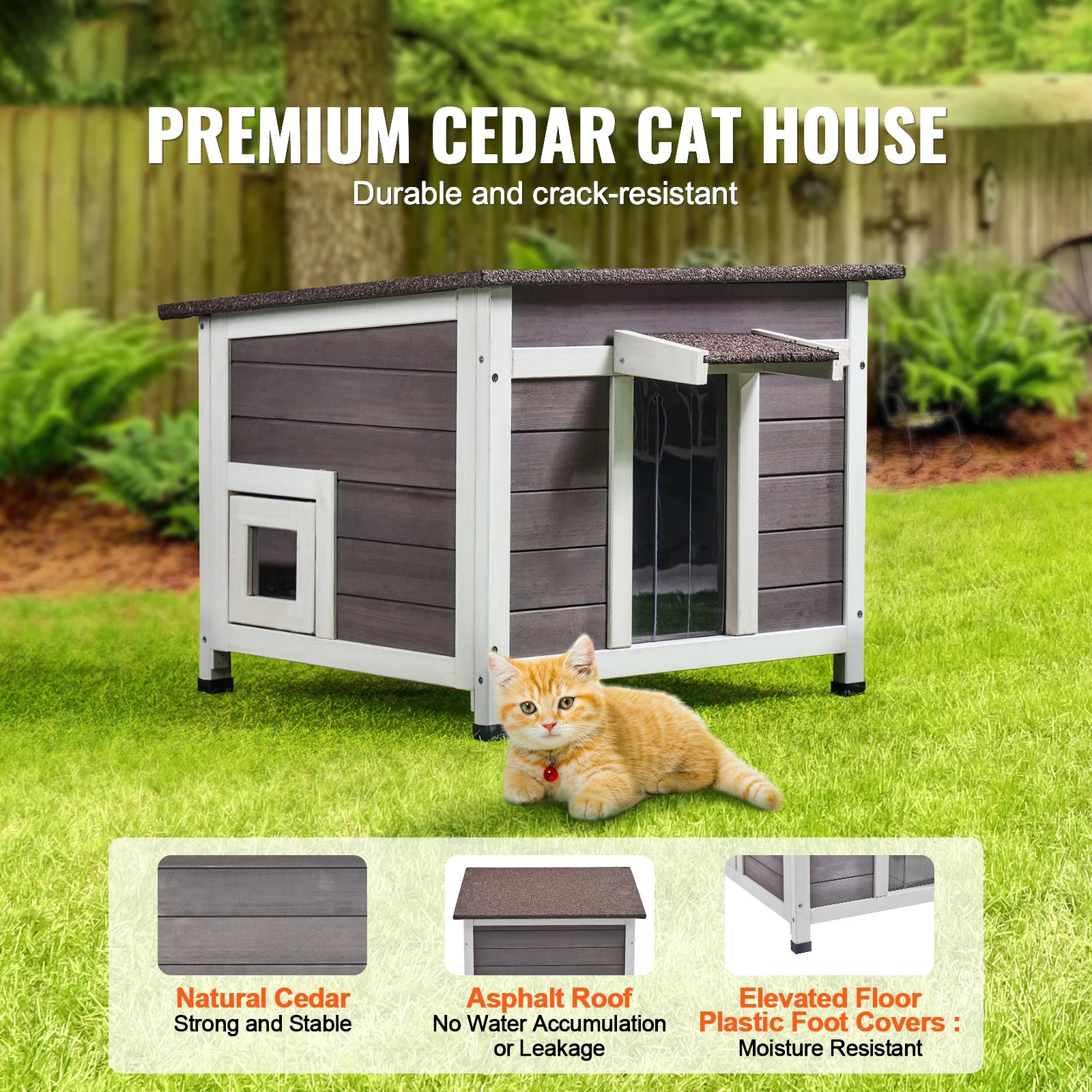 Geïsoleerd Buiten Kattenhuis Hout – Weerbestendig Kattenhok met Dak en PVC Deur – Winterproof Kattenverblijf voor Buiten