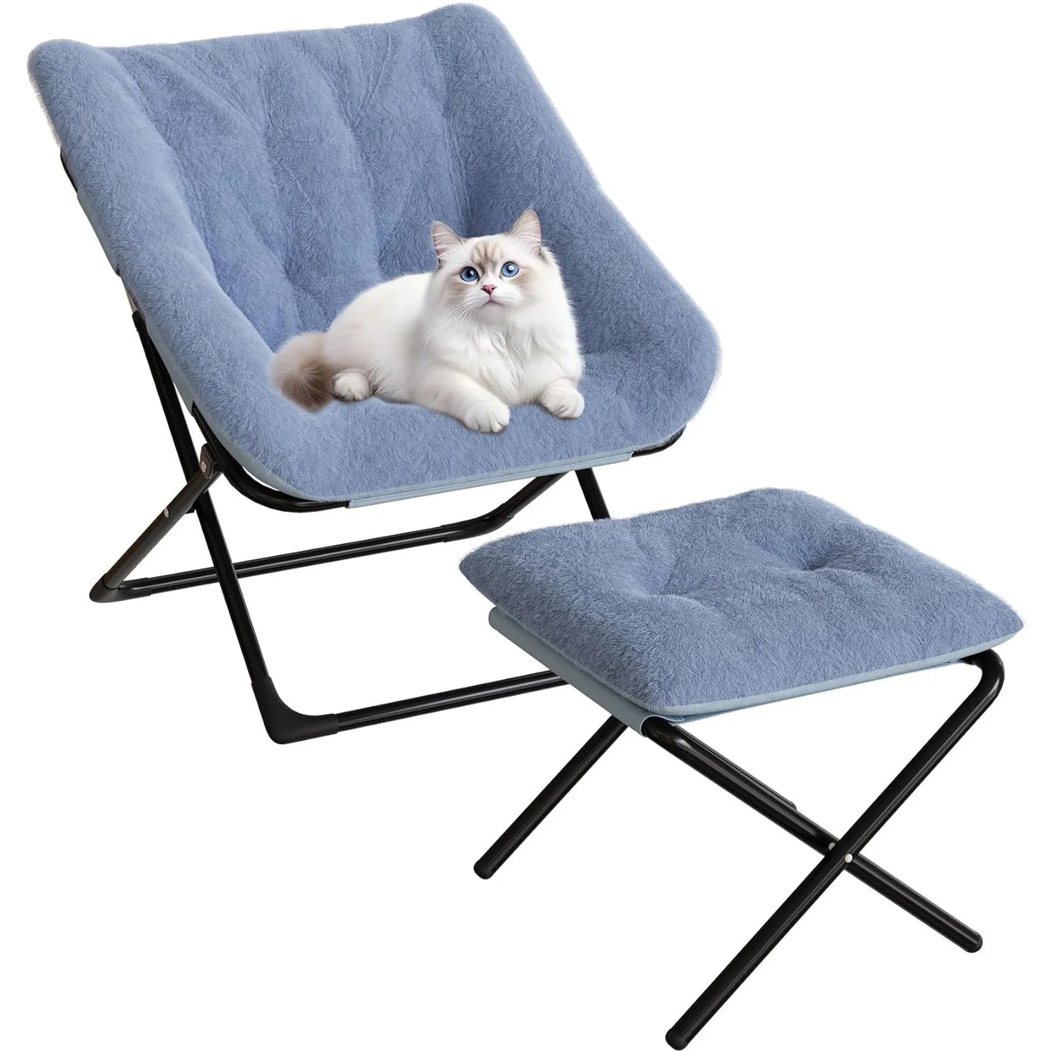 XL Opvouwbare Loungestoel met Faux Fur – Pluche Comfortstoel met Antislip Frame voor Woonkamer, Slaapkamer & Studentenkamer
