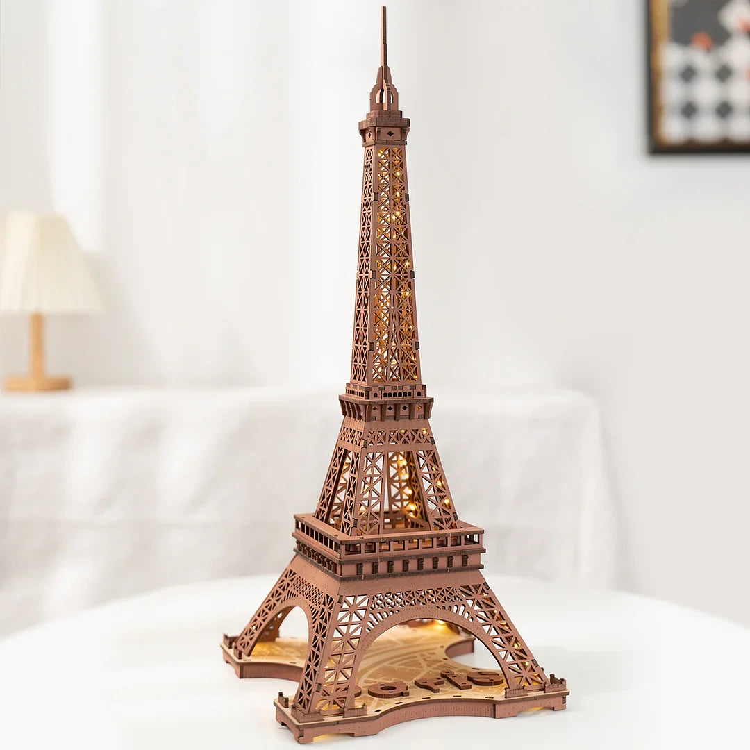 3D Houten Puzzel Eiffeltoren met LED Verlichting – Miniatuur Bouwpakket voor Volwassenen en Tieners – Decoratieve Modelbouw Set