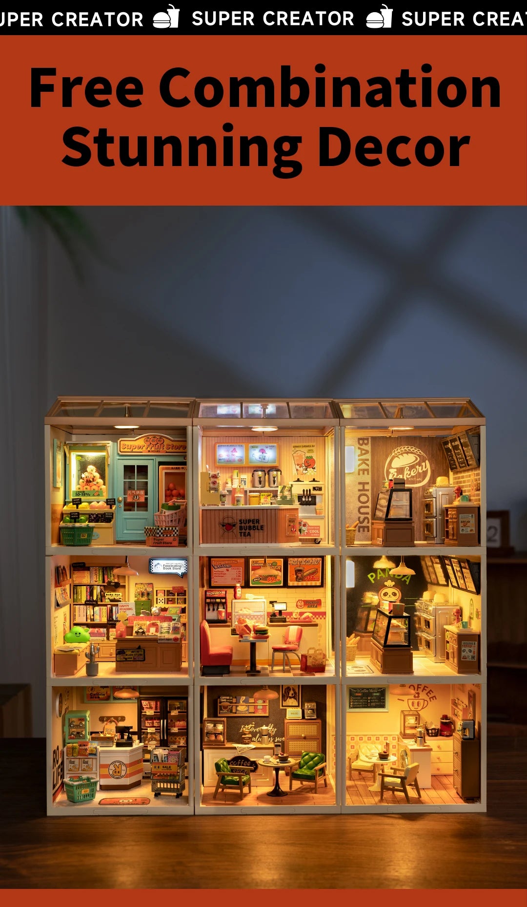 Miniatuur Poppenhuis Bouwset – Burgers Bar Thema – Creatieve DIY Bouwstenen voor Kinderen en Tieners