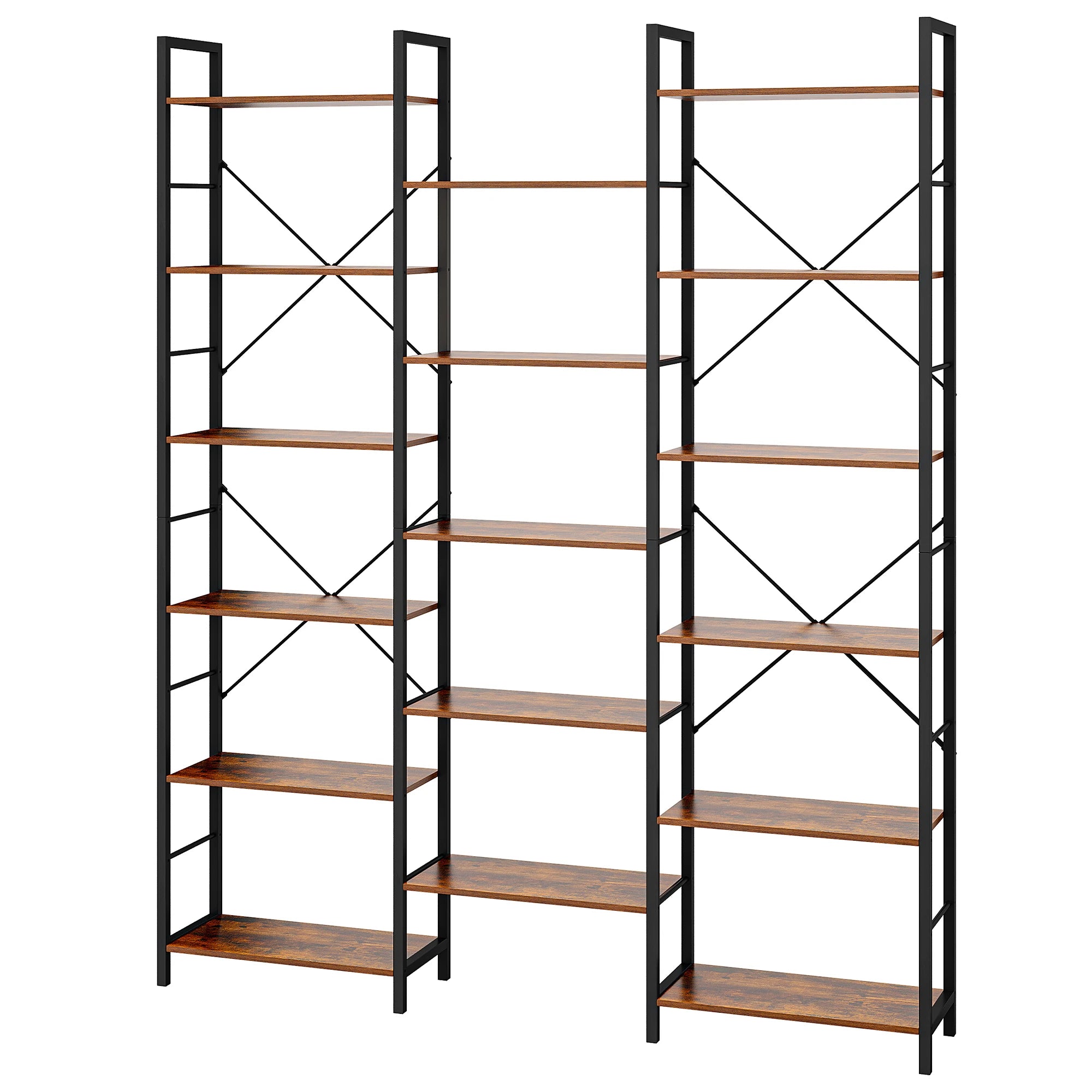 Industriële Boekenkast met 17 Planken – Grote Open Kast met Metalen Frame en Verstelbare Planken voor Woonkamer & Slaapkamer