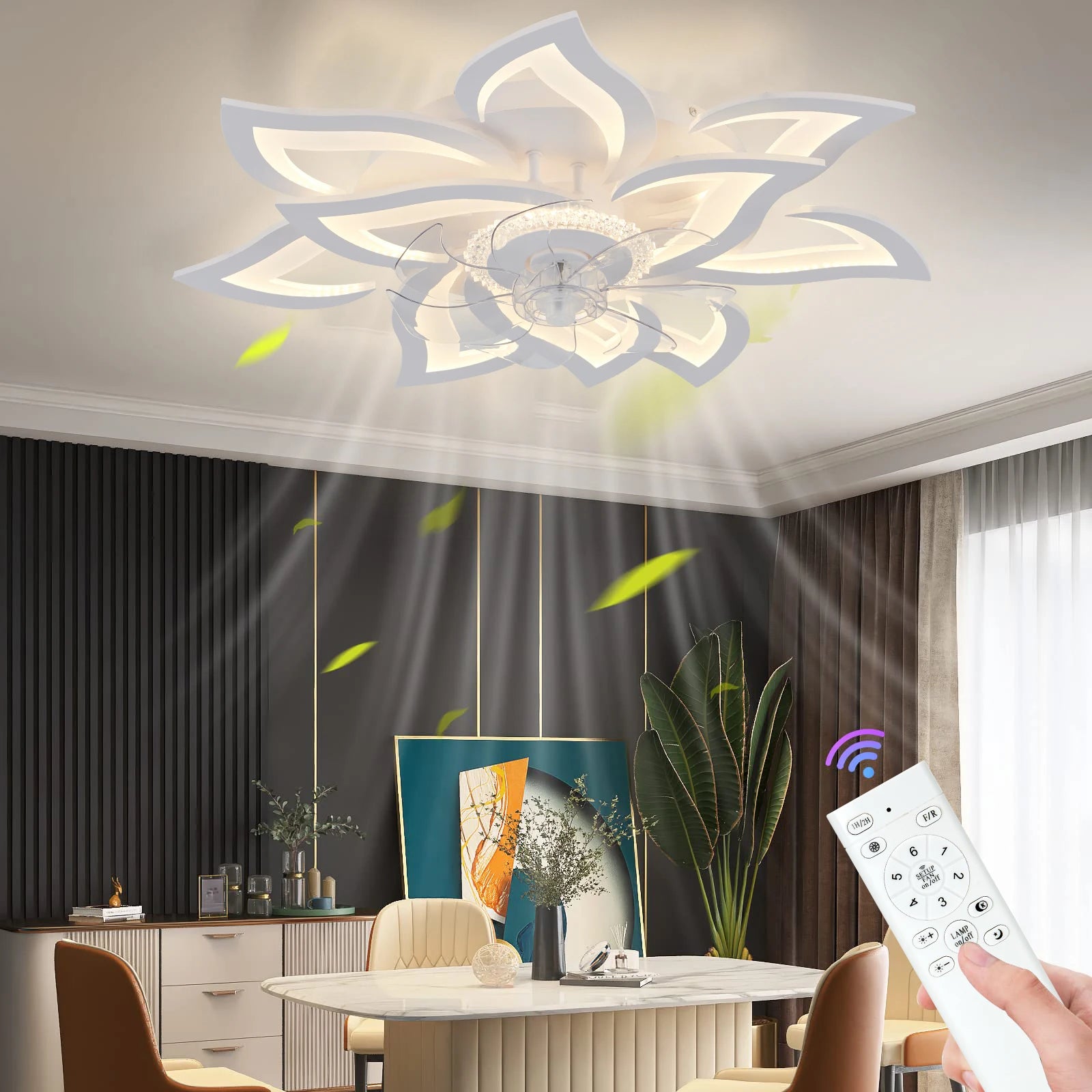 Moderne 2-in-1 Plafondventilator met LED Lamp – Dimbaar, 6 Snelheden, Stil Design (Wit/Zwart)