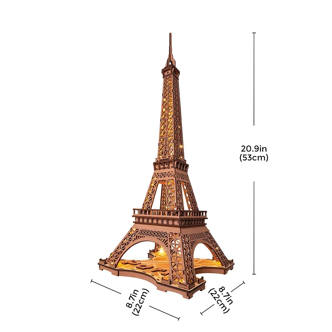3D Houten Puzzel Eiffeltoren met LED Verlichting – Miniatuur Bouwpakket voor Volwassenen en Tieners – Decoratieve Modelbouw Set