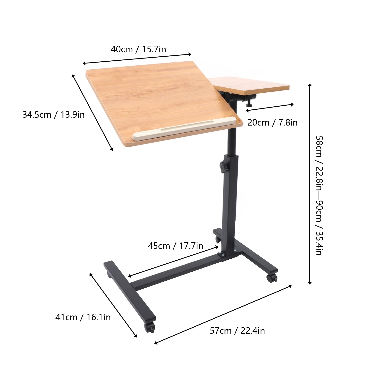 Verstelbaar Laptopbureau 360° Draaibaar – Mobiele Laptoptafel met Wielen – Ergonomisch Bureau in Hoogte Verstelbaar voor Thuiswerken en Studeren