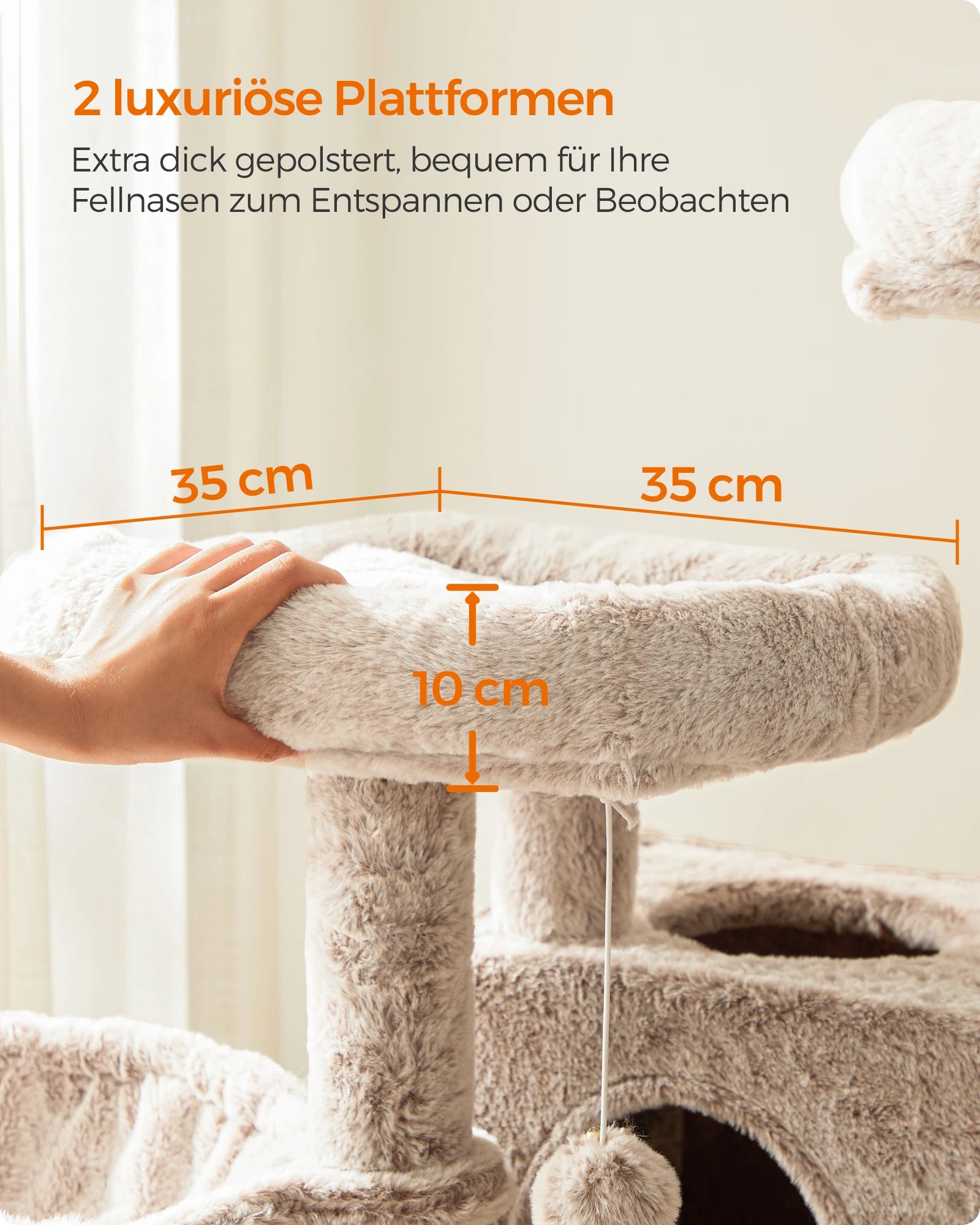 Grote Krabpaal voor Katten 135 cm – Luxe Kattenboom met Zachte Pluche, Hangmat en Huisje – Stevig en Stabiel Design