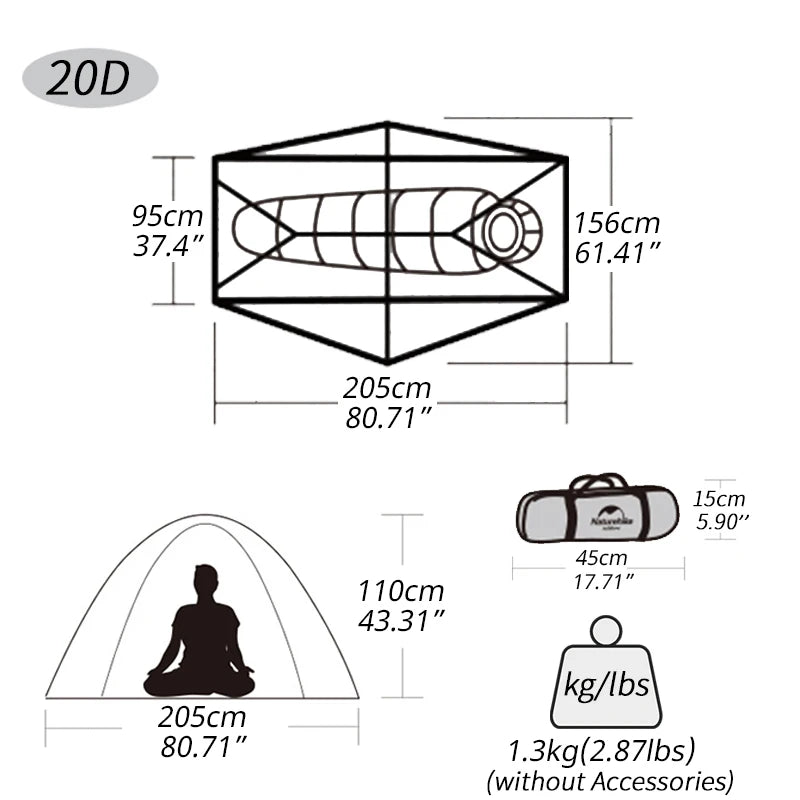 Ultralichte 1-Persoons Fietstent – Waterdichte Trekkingtent voor Backpacken en Kamperen