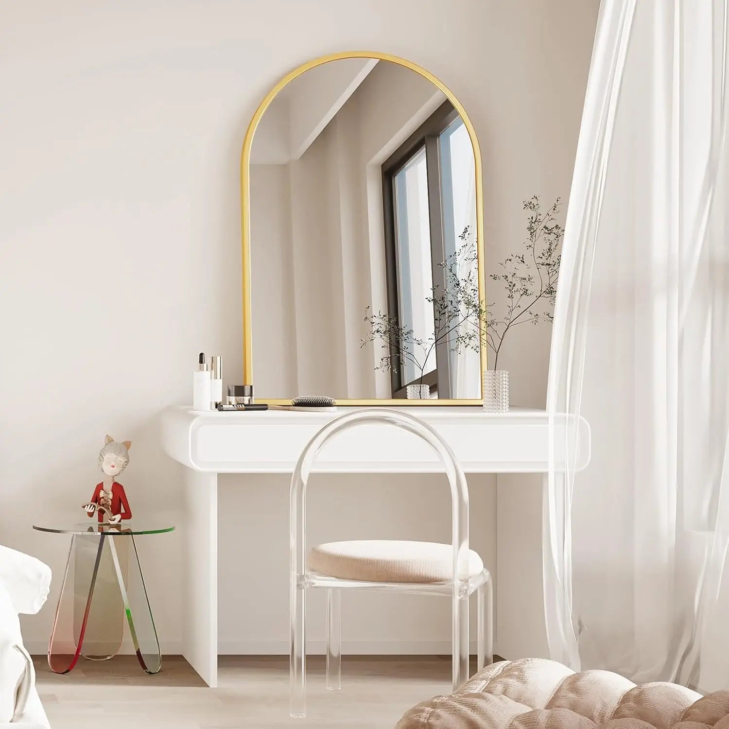 Boogwandspiegel 66x96 cm – Moderne Halfronde Spiegel met Zwart Aluminium Frame