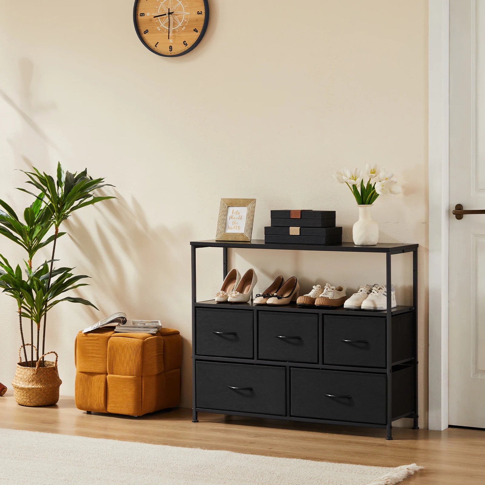 Ruime 5‑lade Schoenenkast en TV‑Meubel – Multifunctionele Opbergkast voor Woonkamer & Hal – Schoenenrek, Kleding & Accessoires Organizer