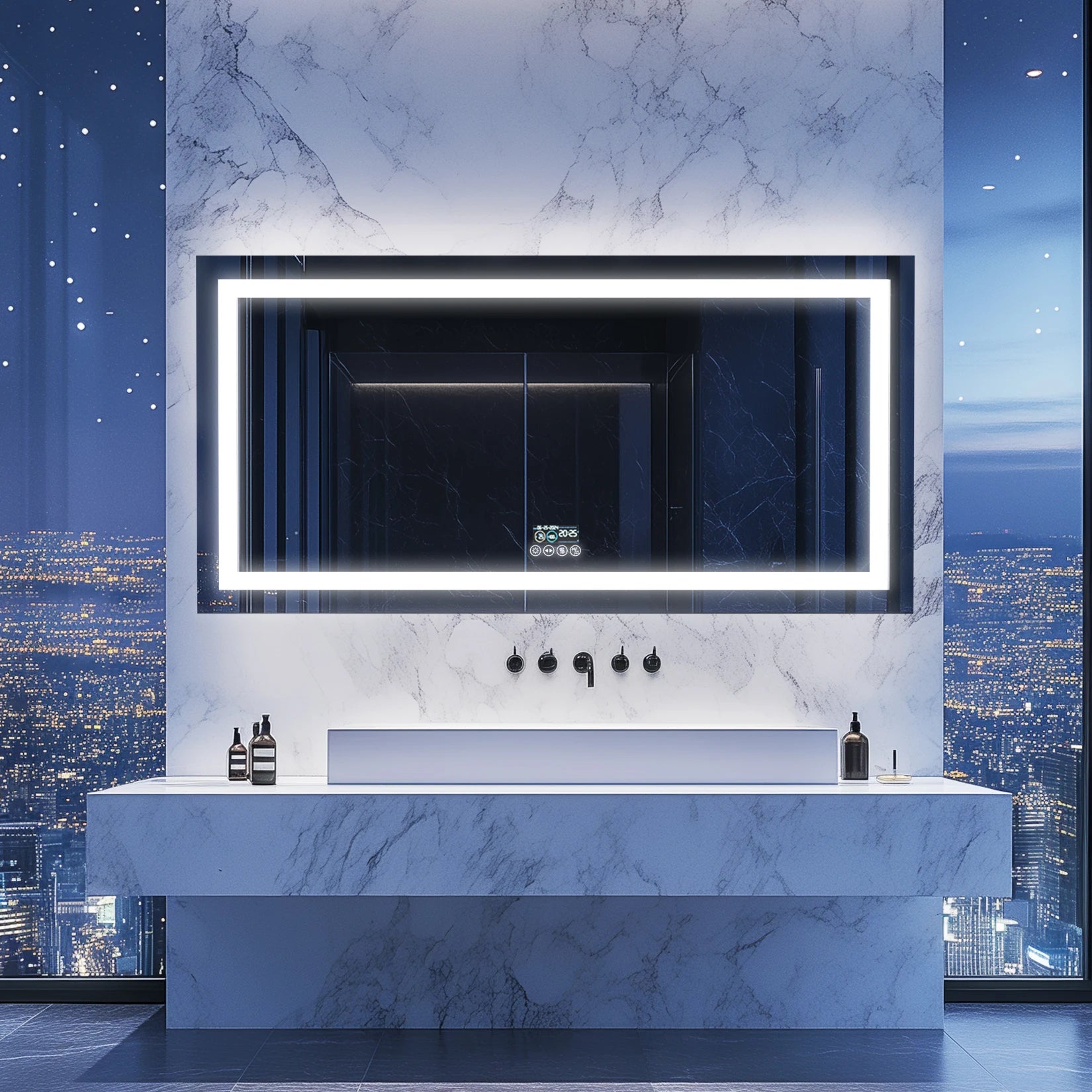 LED Badkamerspiegel met Bluetooth Speaker, Dimbare Verlichting, Anti-Condens & Display – Moderne Badkamerspiegel met Verlichting