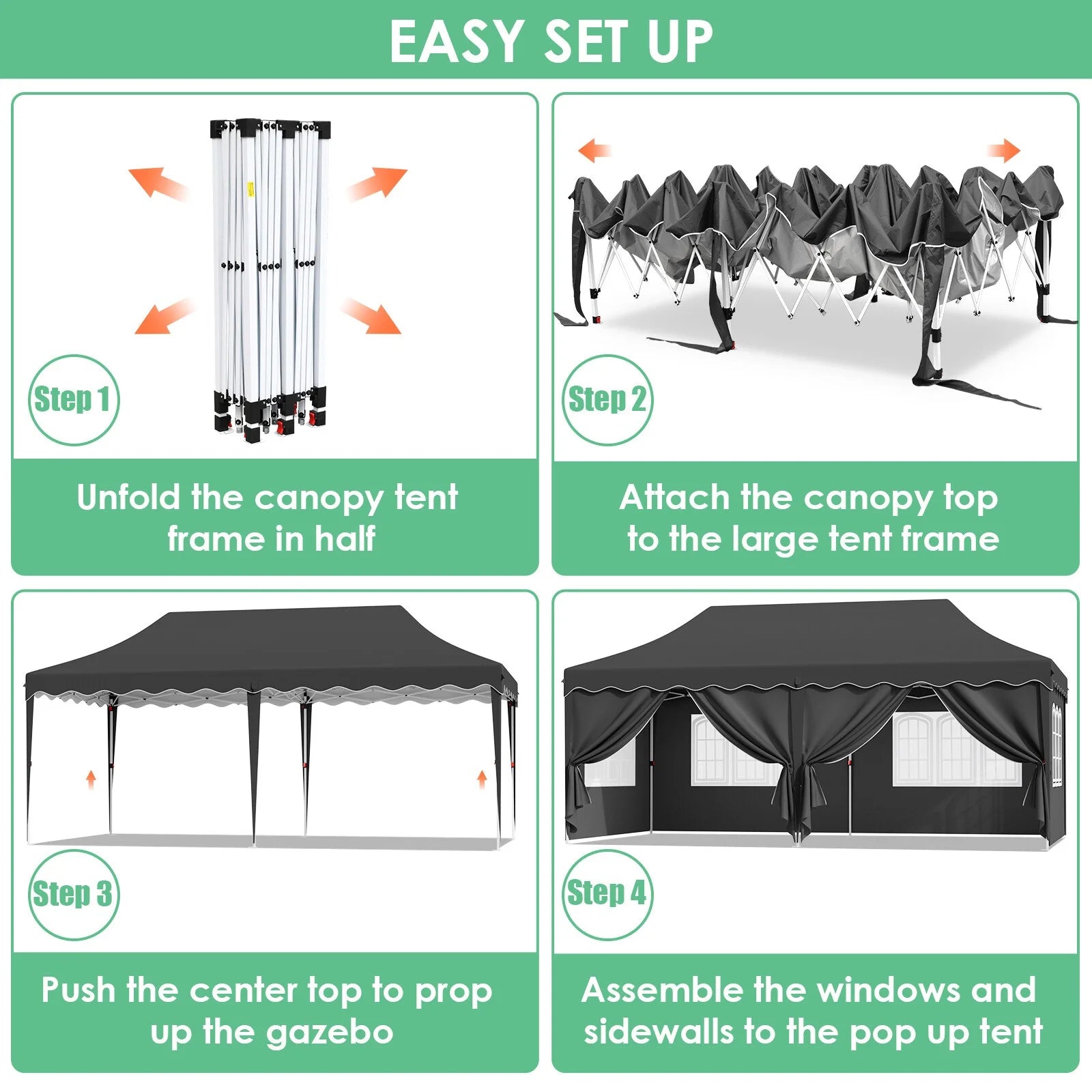 Pop-up Partytent 3x6 m Waterdicht met 6 Zijwanden – Easy Up Feesttent met UV50+ Bescherming voor Tuin & Evenementen