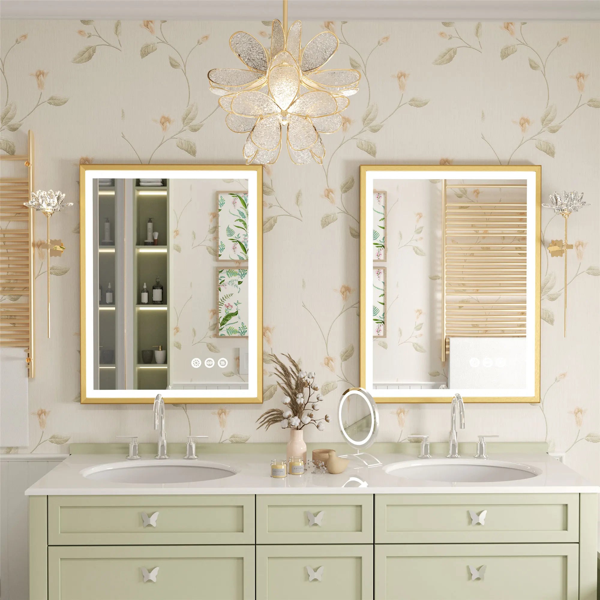 LED Badkamerspiegel Goud Frame – Dimbaar met 3 Lichtkleuren & Anti-Condens