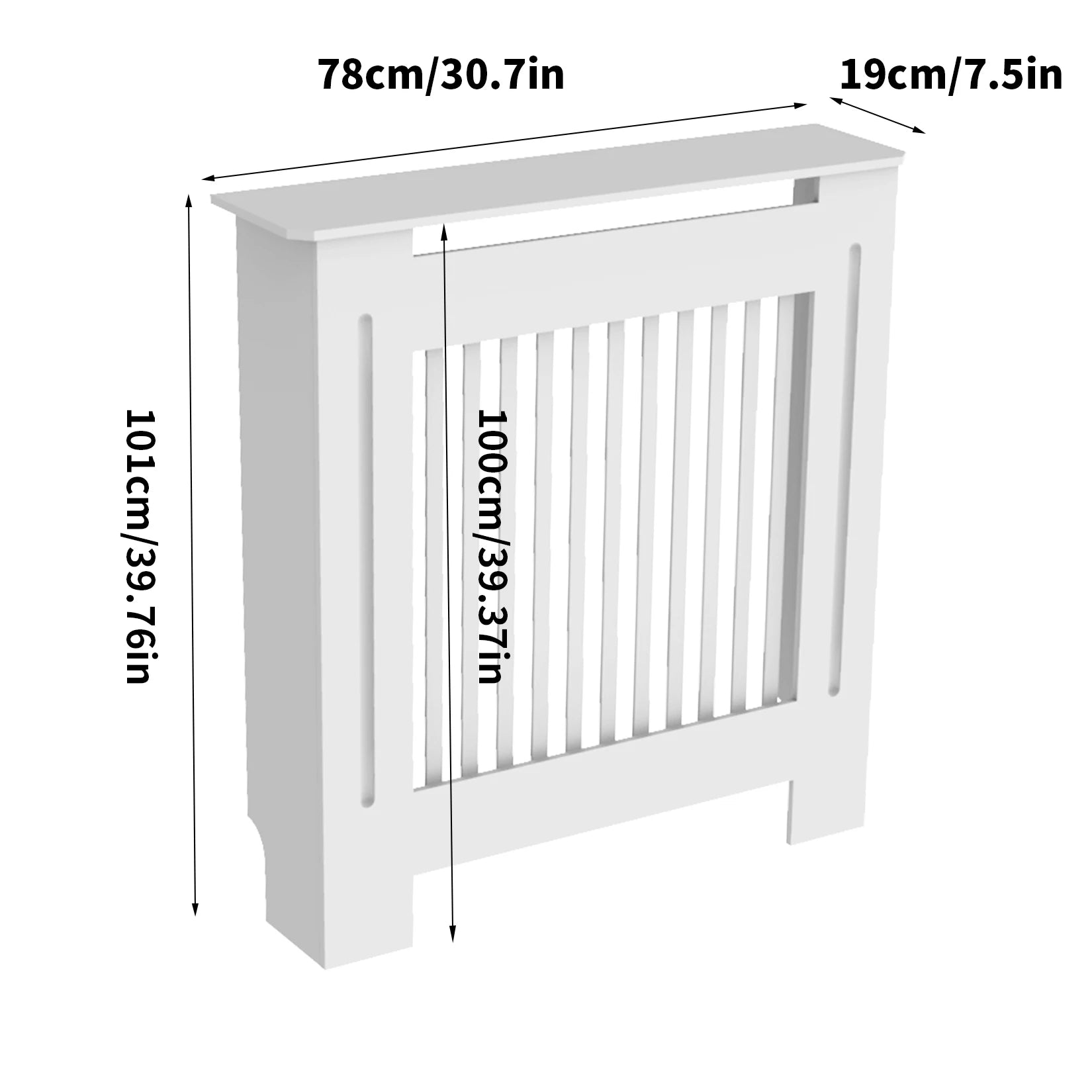 Moderne Radiator Cover Hoog – MDF Radiator Ombouw met Verticale Lamellen | Witte Radiator Kast met Plank