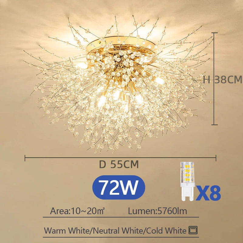 Luxe Paardenbloem Plafondlamp met Kristal – Moderne LED Kroonluchter Goud/Zilver met Afstandsbediening