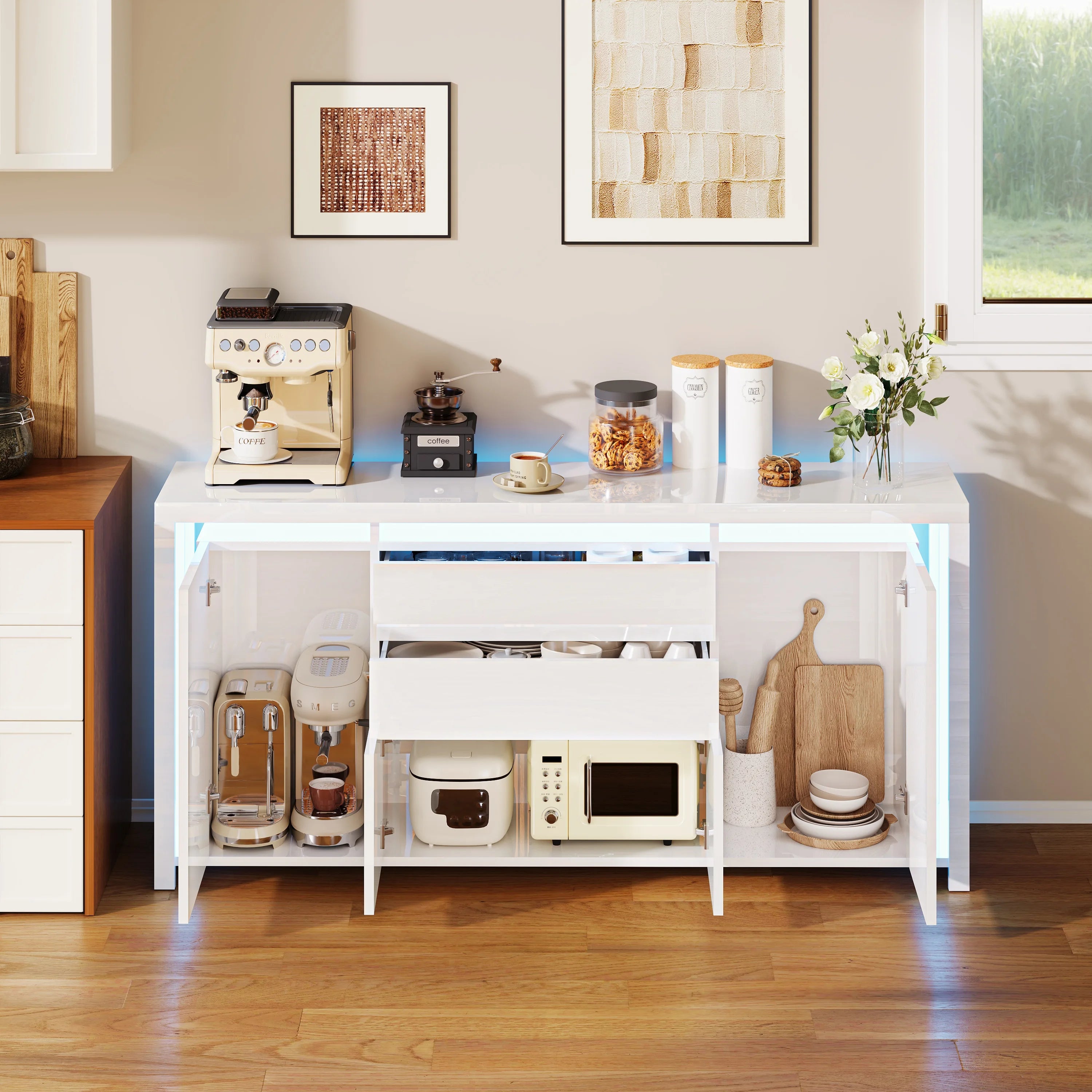 Hoogglans Buffetkast met LED Verlichting – Modern Dressoir met Opbergruimte