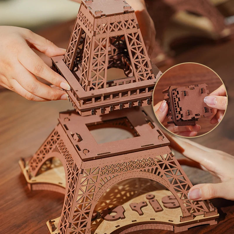 3D Houten Puzzel Eiffeltoren met LED Licht – DIY Modelbouw Kit voor Volwassenen en Kinderen – Creatief Knutselpakket 22x21x49 cm