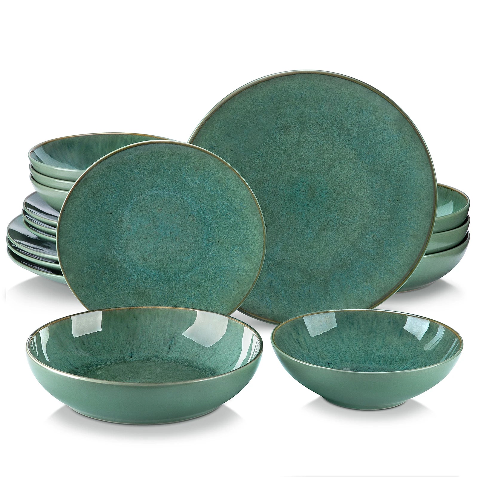 Servies Set 16-48 Delig – Modern Steengoed Servies voor 4 tot 12 Personen - Groen