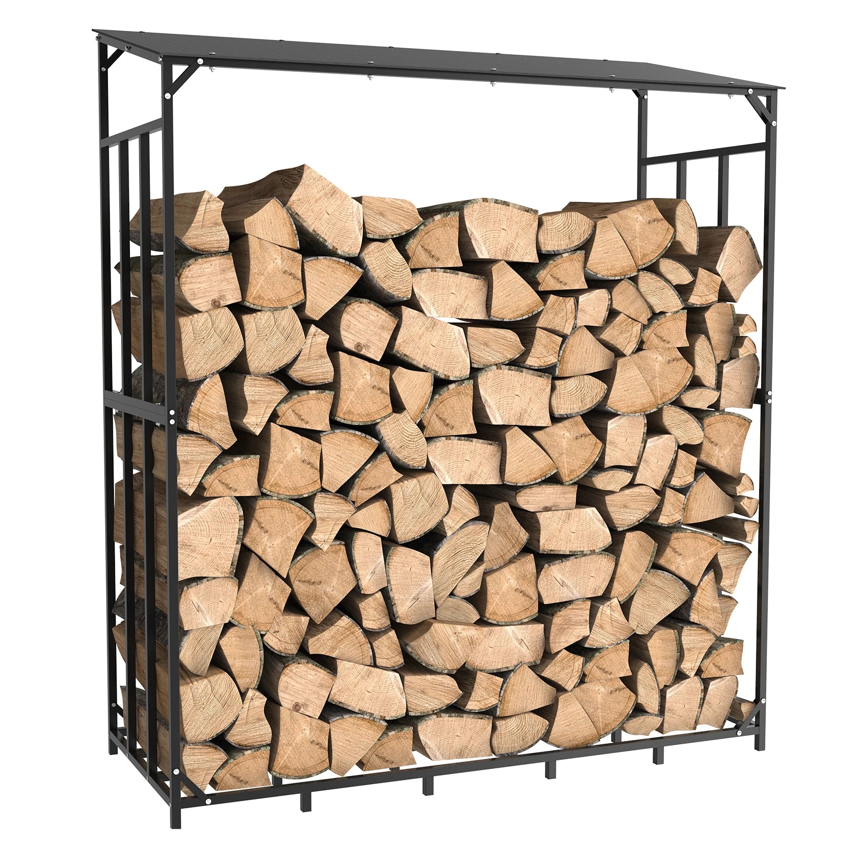 XXL Metalen Haardhoutrek met Dak en Beschermhoes – Heavy Duty Houtopslag voor Buiten, Tuin en Terras