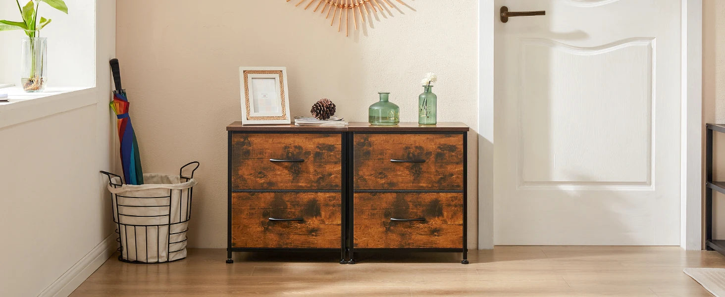 Multifunctioneel Nachtkastje met 2 Stoffen Lades – Modern Bijzettafel voor Slaapkamer en Woonkamer