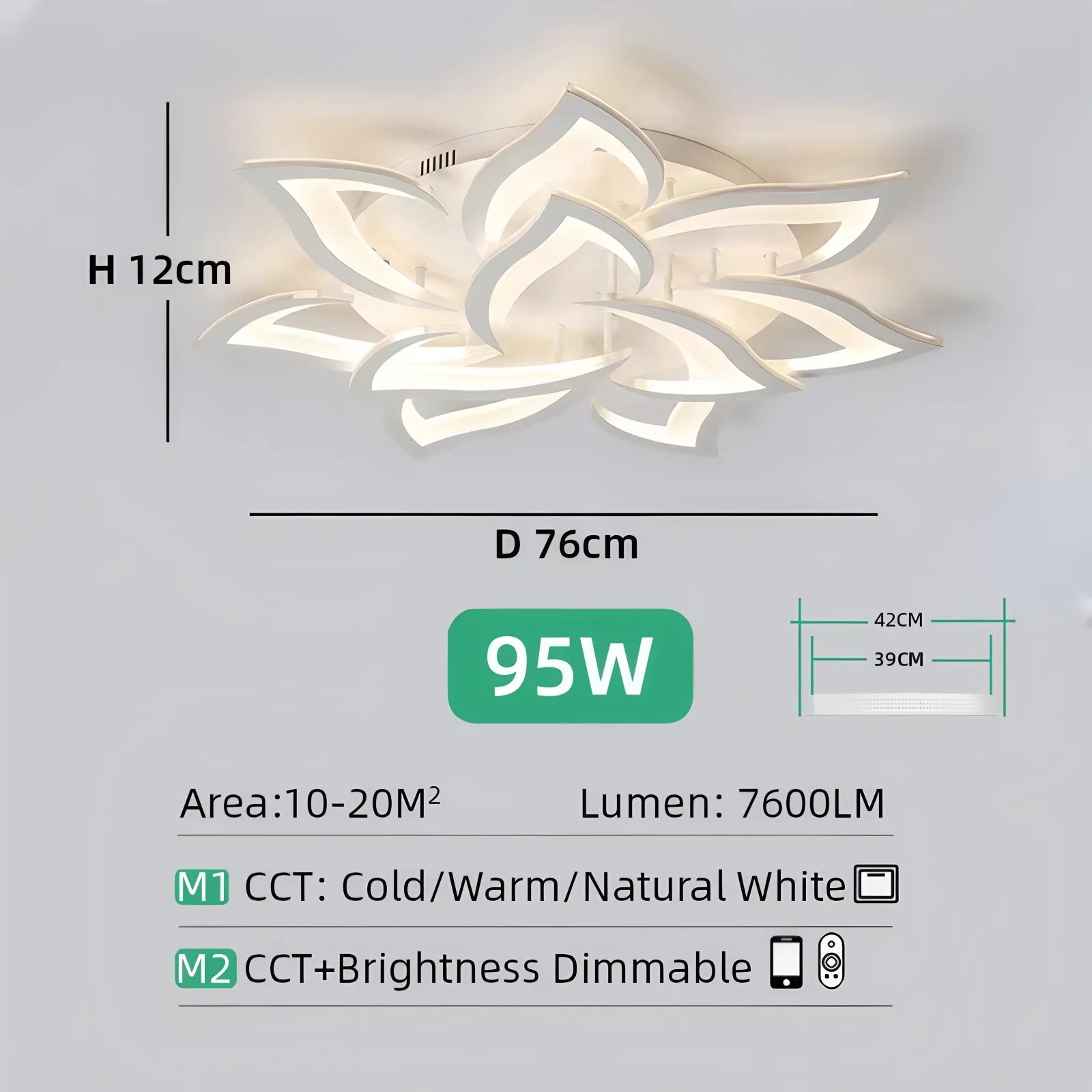 Dimbare LED Plafondlamp Lotus Design Wit/Zwart – Moderne Scandinavische Plafondverlichting met Afstandsbediening