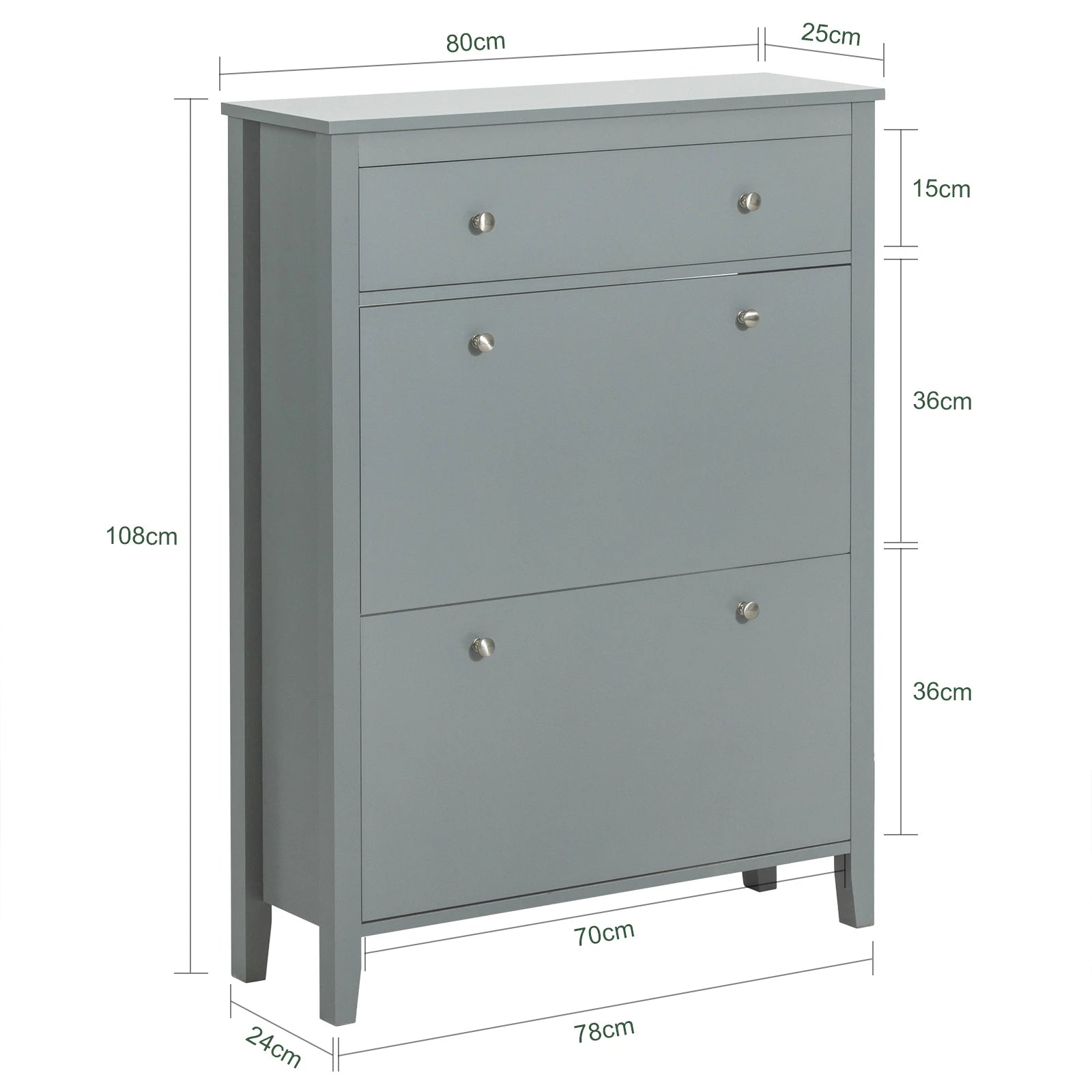 Smal Schoenenkast met 2 Kleppen en Lade – 80x25x108 cm – Praktische Opbergoplossing