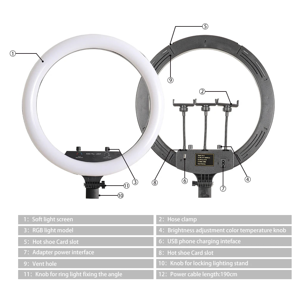 Dimbare 18 Inch RGB Selfie Ringlamp met Tripod en Telefoonhouder – Make-up, YouTube en Fotografie Studio Verlichting