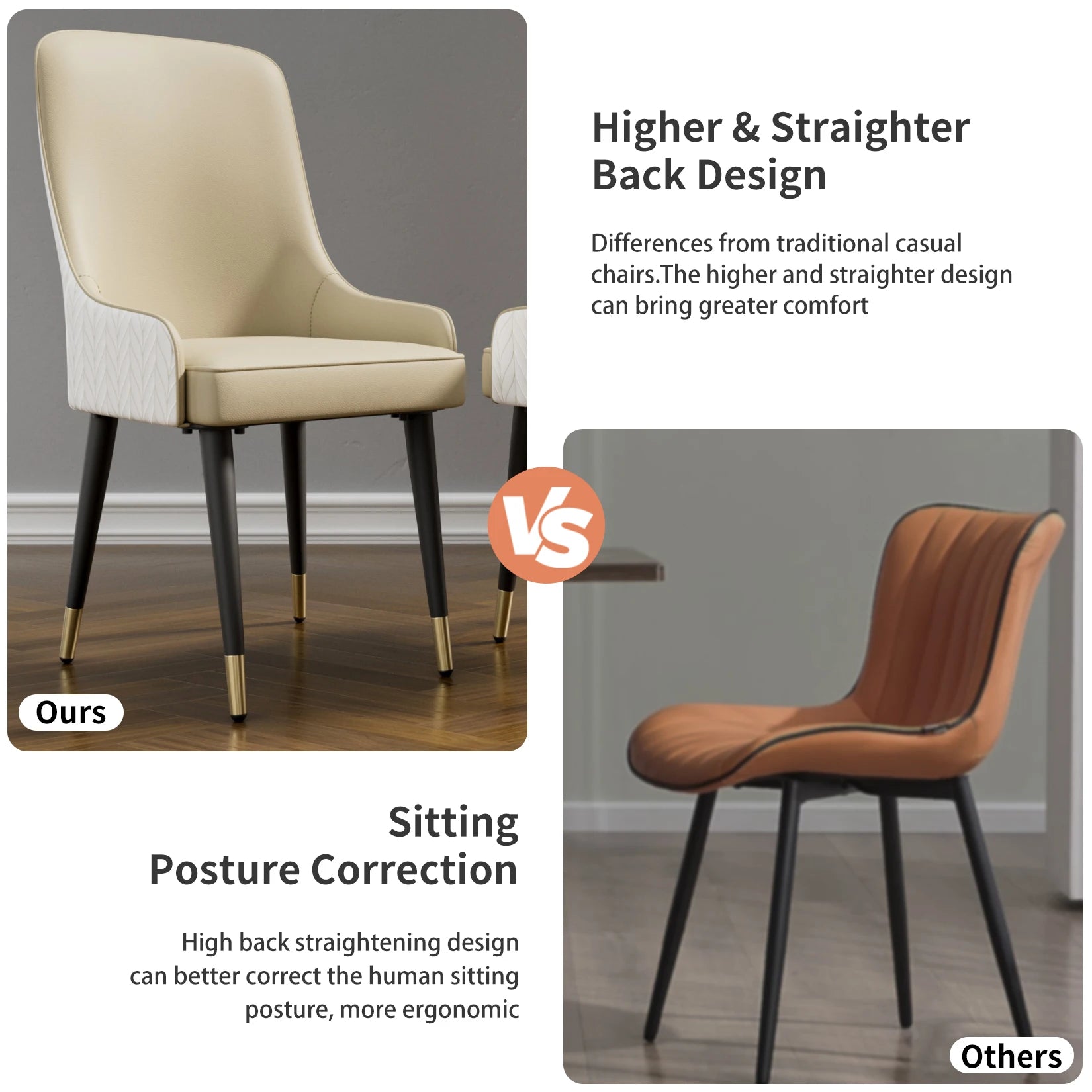 Moderne Eetkamerstoelen Set van 2 – PU Leer met Leeuwenkop Trekring en Metalen Poten