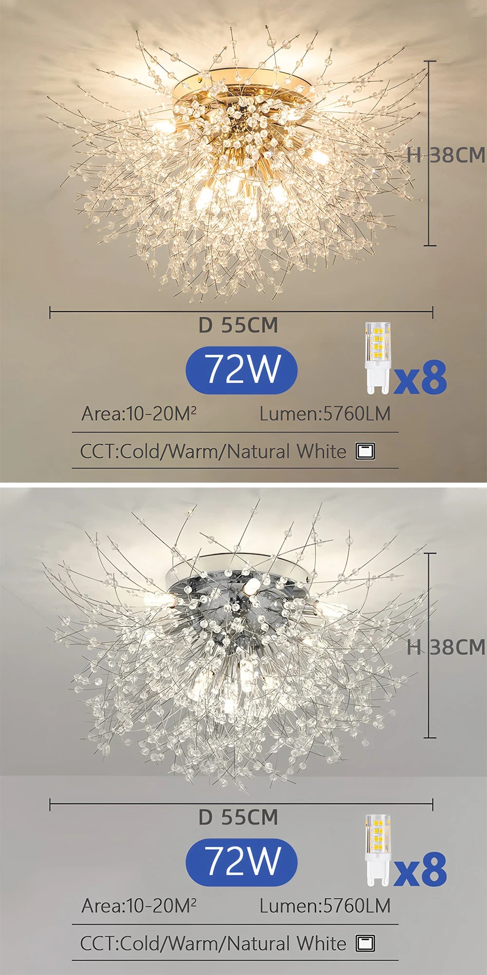 Luxe Paardenbloem Plafondlamp met Kristal – Moderne LED Kroonluchter Goud/Zilver met Afstandsbediening