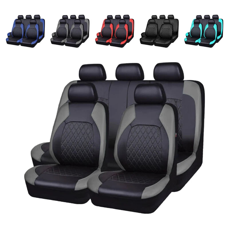 9-Delige Waterdichte Autostoelhoezen Set van PU Leer – Universele Antislip Auto Stoelbeschermers voor Auto, SUV & Bestelwagen