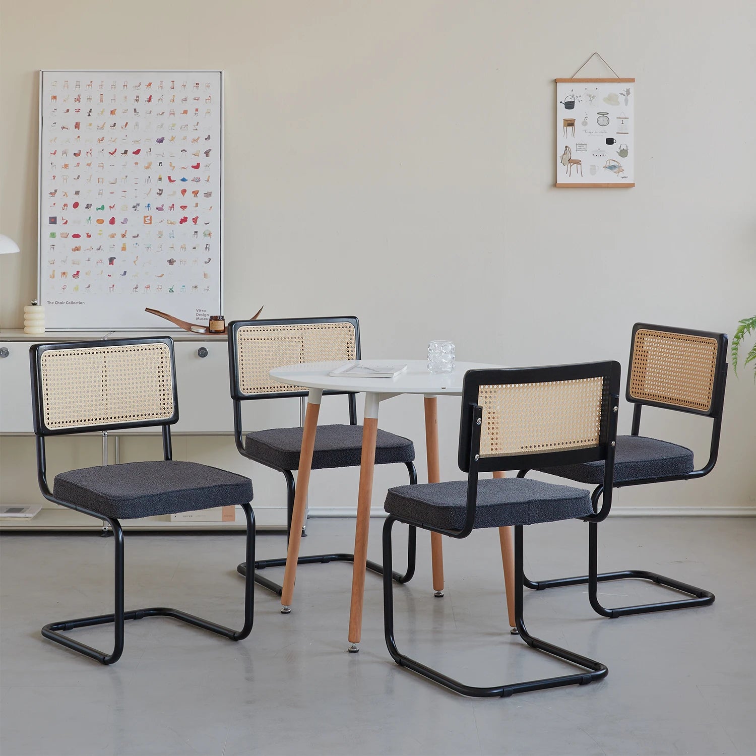 Rotan Eetkamerstoelen Set van 2 of 4 – Retro Design met Velvet Zitting en Metalen Frame