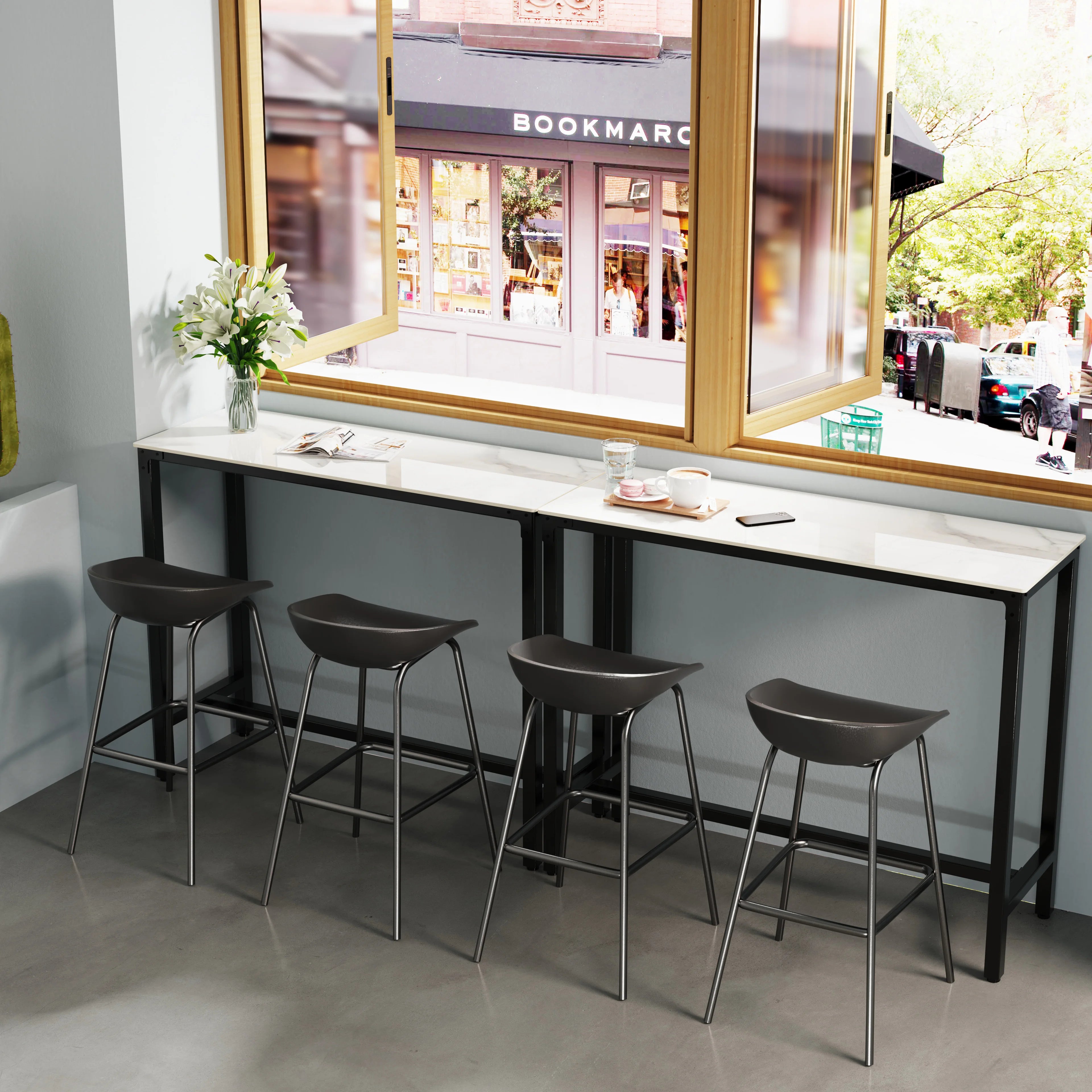 Sintersteen Bartafel Wit – Luxe Counterhoogte Bartafel met Stalen Frame (105 cm)