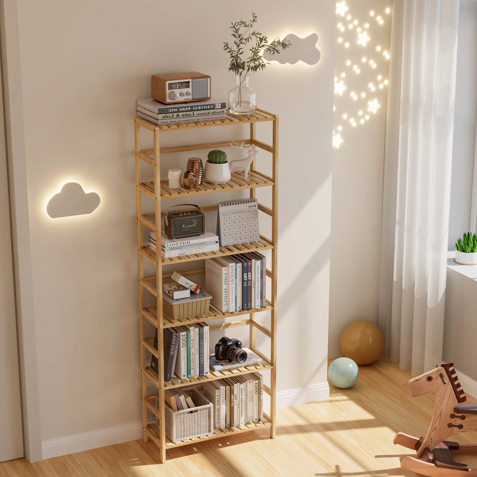 6-Laags Bamboe Boekenkast met Verstelbare Planken – Duurzaam Opbergrek voor Woonkamer, Slaapkamer en Kantoor