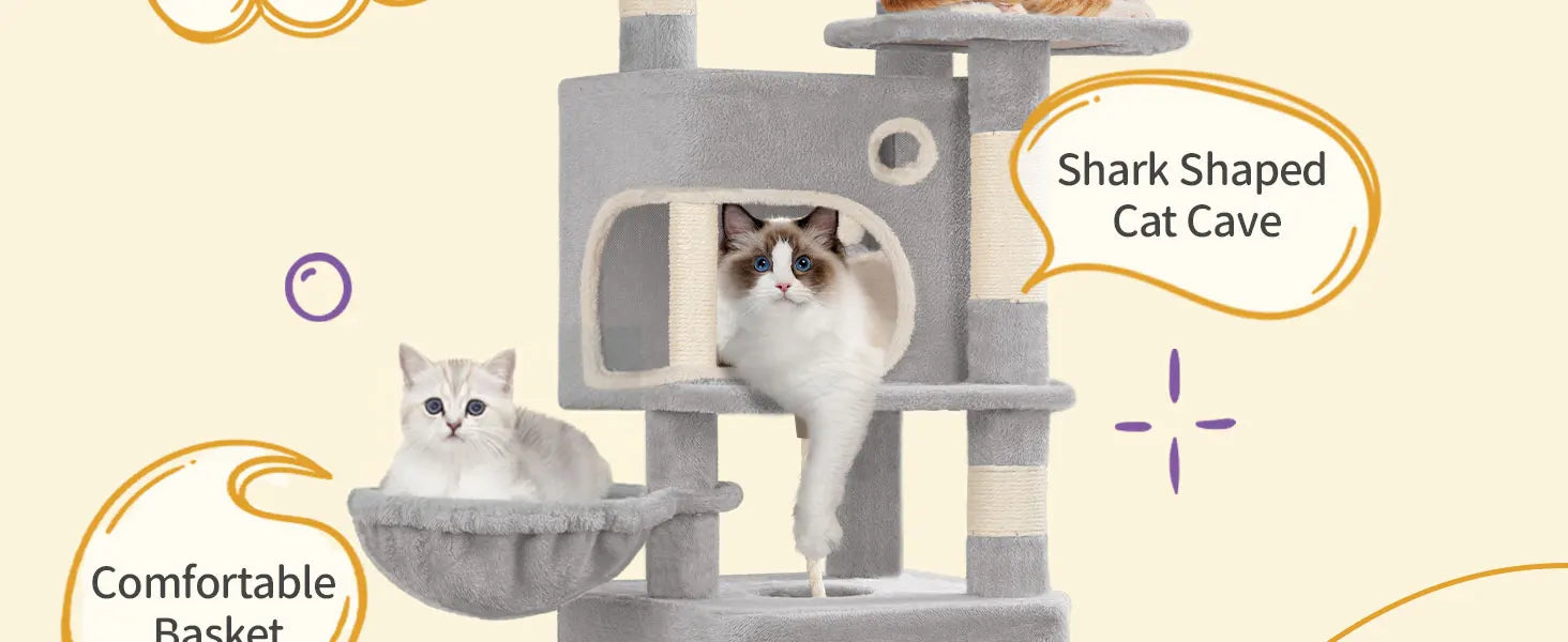 Kattenkrabpaal 159 cm met Meerdere Niveaus – Grote Kattenboom met 2 Huisjes, Platforms, Mand & Sisal Krabpalen voor Binnenkatten