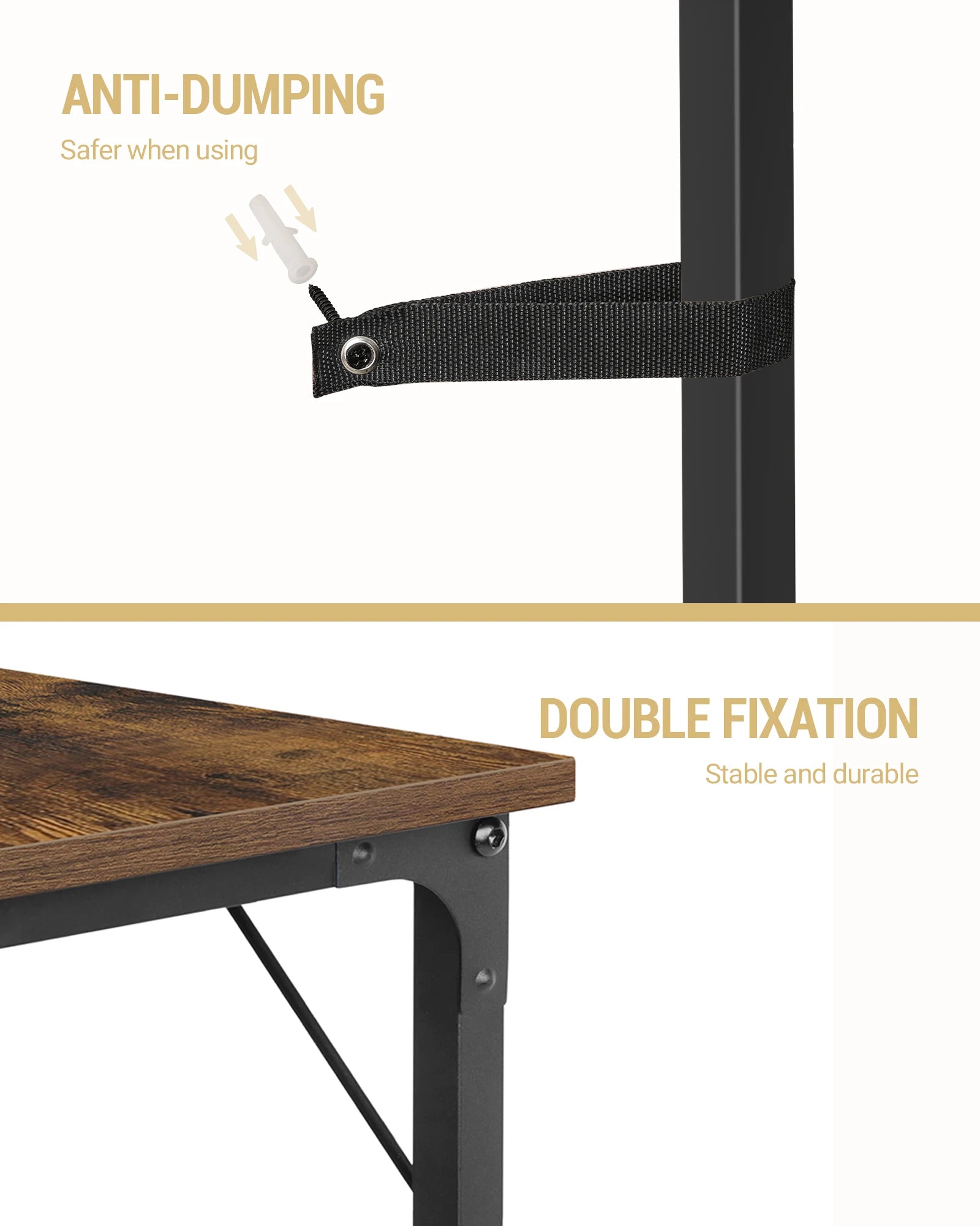 Smalle Industriële Sidetable / Console Tafel – Haltafel, Sofa Tafel voor Woonkamer en Gang – Zwart & Rustiek Bruin