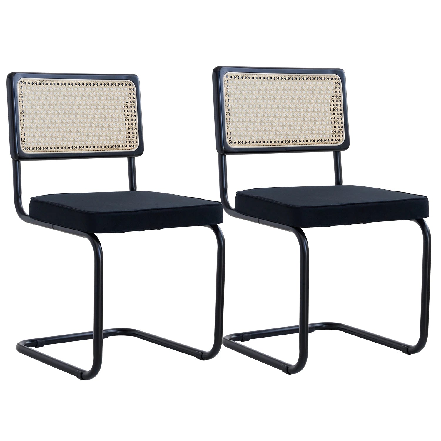 Rotan Eetkamerstoelen Set van 2 of 4 – Retro Design met Velvet Zitting en Metalen Frame