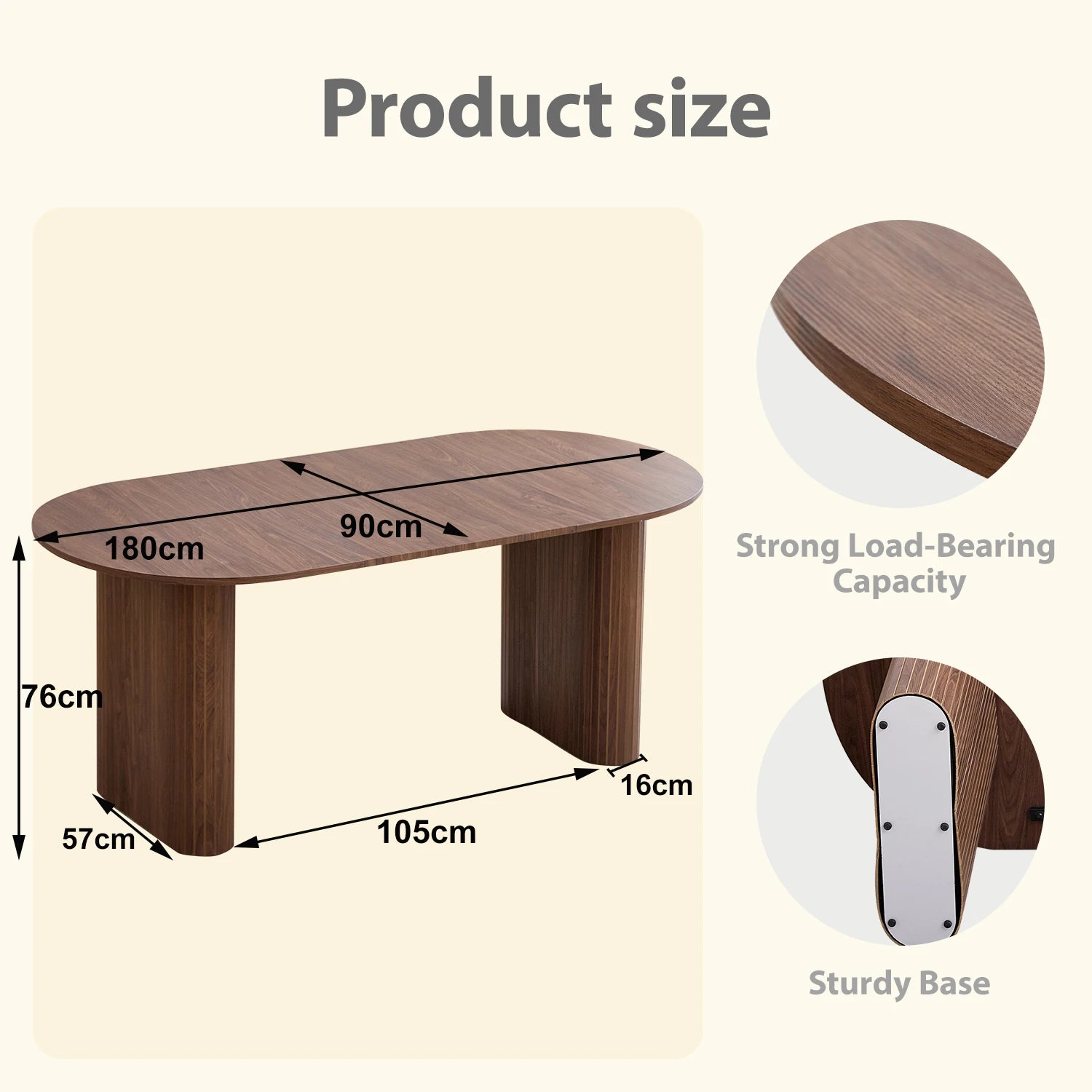 Ovale Eettafel 180×90 cm – Scandinavisch Design, Massief Houten Blad voor 6–8 Personen