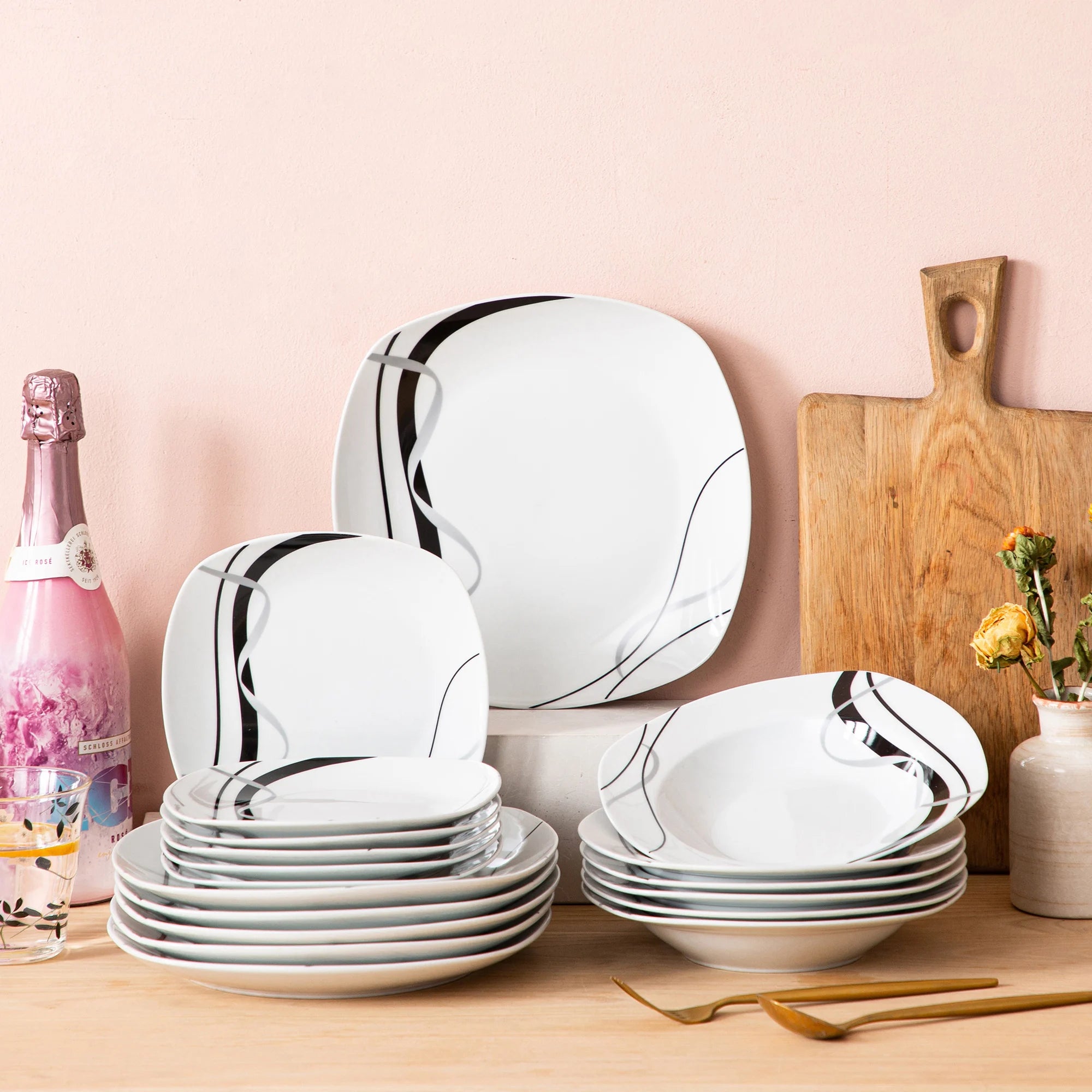 Porseleinen Serviesset 18/36-delig – Modern Keramisch Servies met Borden & Soepkommen – Vaatwasser- en Magnetronbestendig