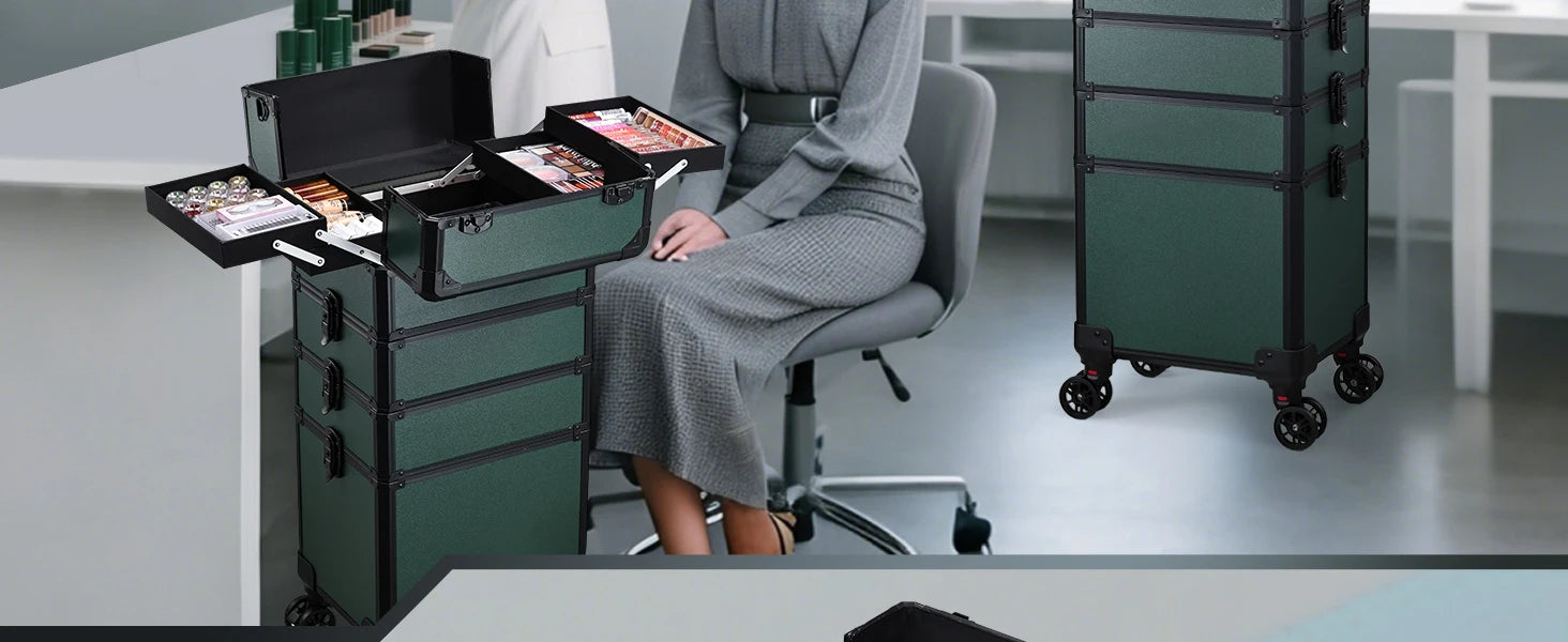 Professionele Rollende Make-up Koffer 5-in-1 – Groot, Duurzaam en Lichtgewicht Trolley voor Cosmetica en Beauty Accessoires