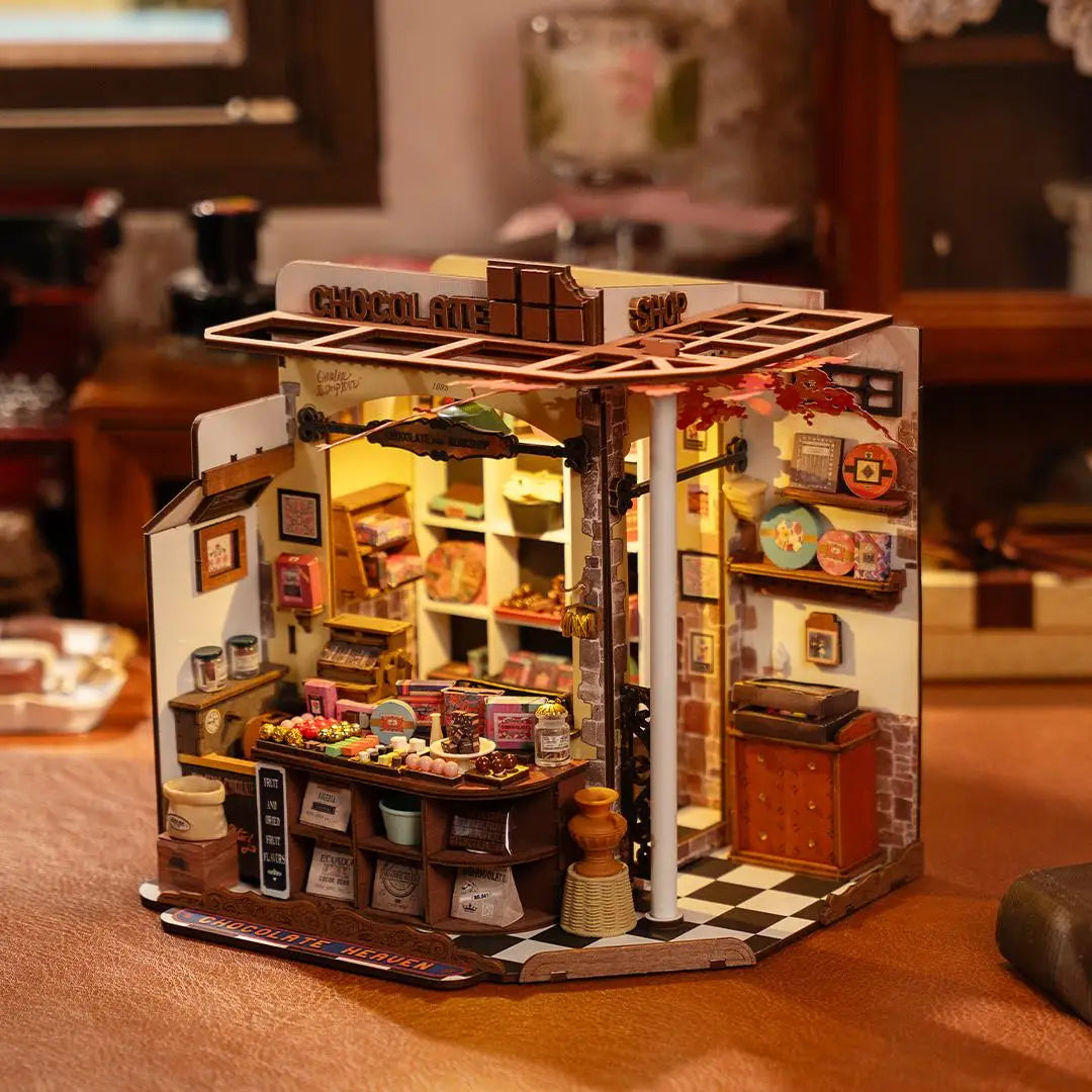 DIY Houten Poppenhuis 3D Miniatuur – Creatief Knutselcadeau voor Volwassenen en Tieners – Sfeervolle Verlichting en Vintage Decoratie