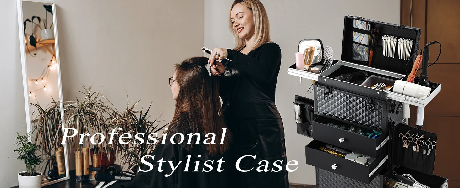 Professionele Make-up Koffer Trolley met Slot en Wielen – Cosmetica Organizer 56-75L – Rollende Beauty Case voor Kapper en Visagist