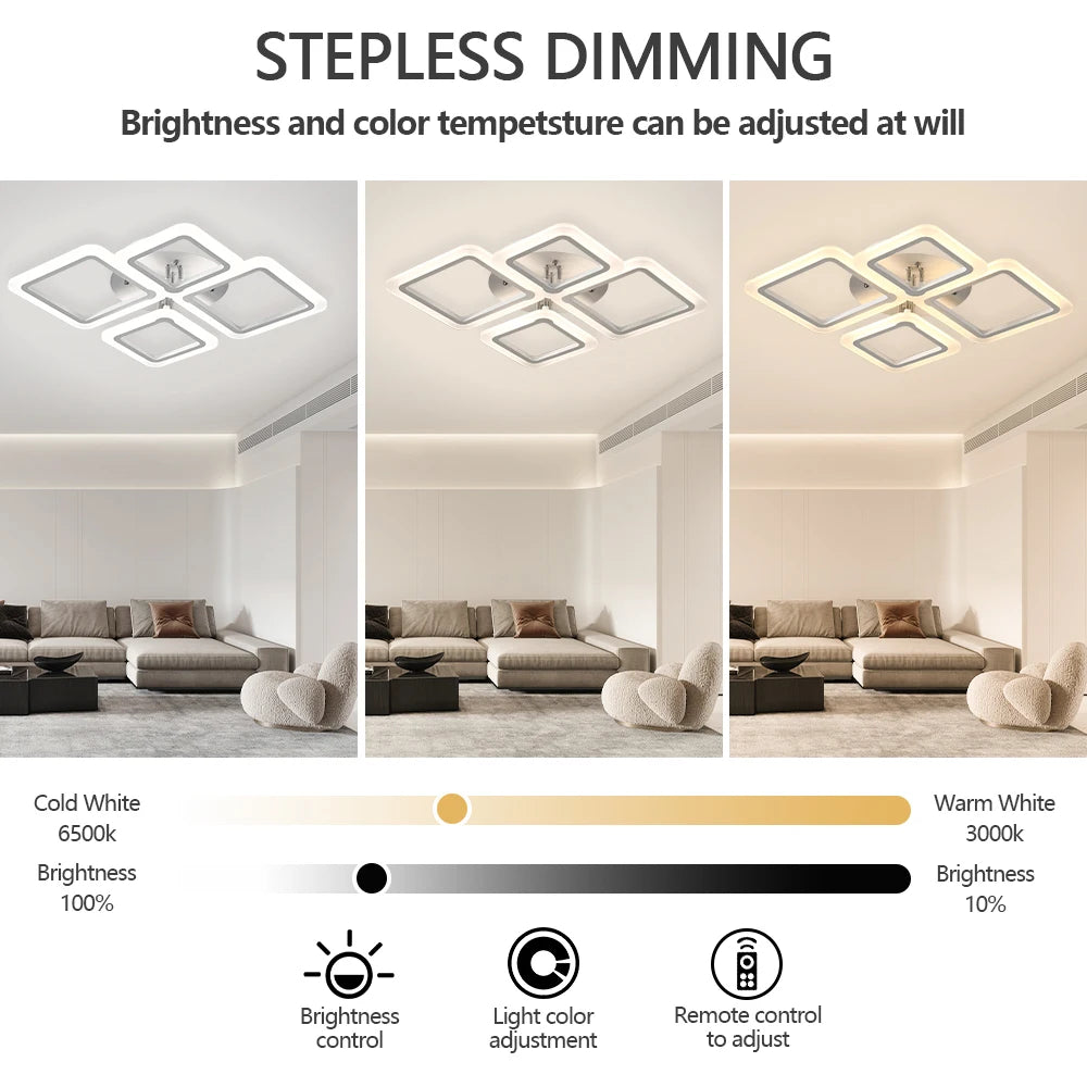 Moderne Vierkante LED Plafondlamp Dimbaar met Afstandsbediening – Luxe Plafondverlichting voor Woonkamer, Slaapkamer en Keuken