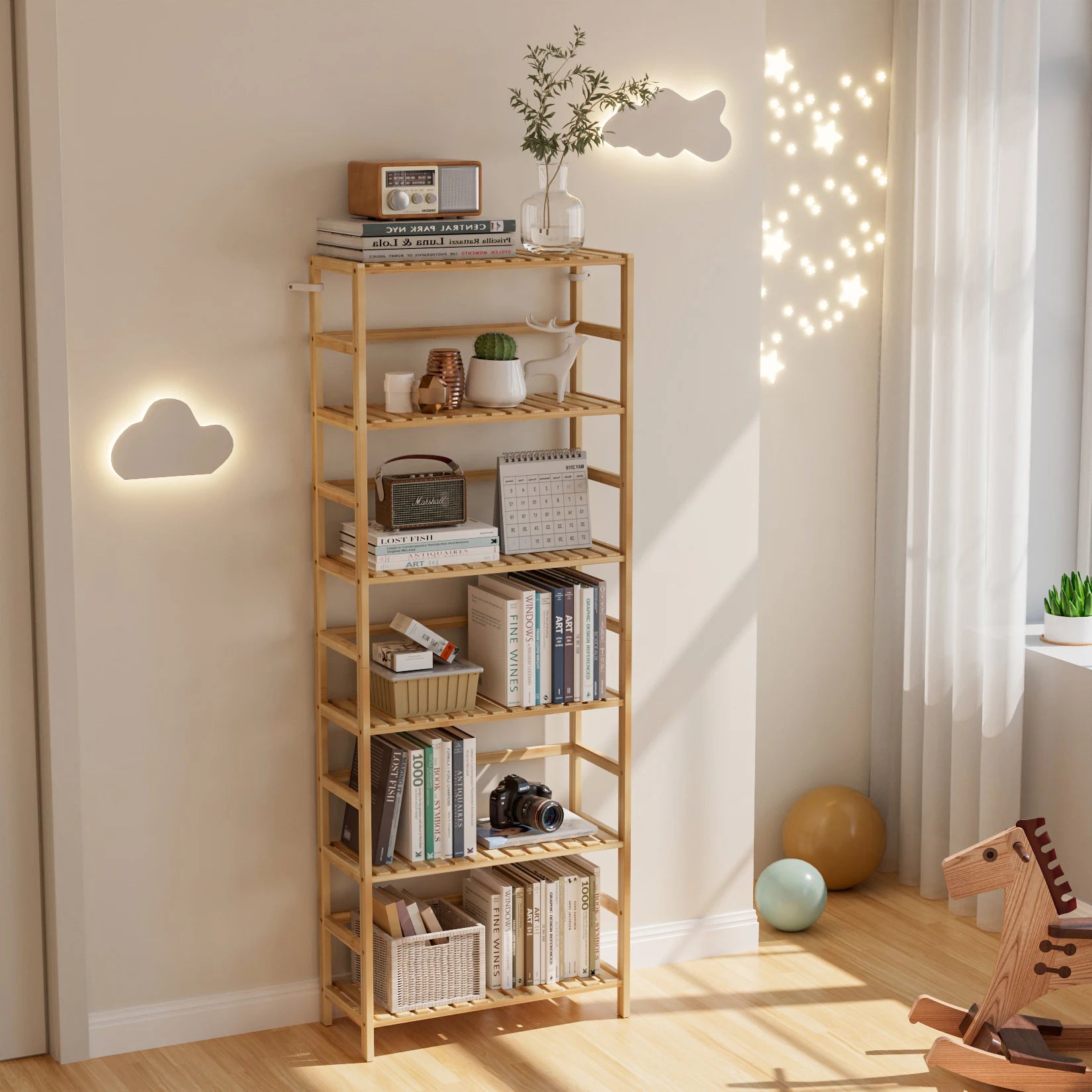 Vrijstaande 6-Laags Bamboe Boekenkast – Multifunctionele Opslag voor Badkamer, Keuken en Woonkamer