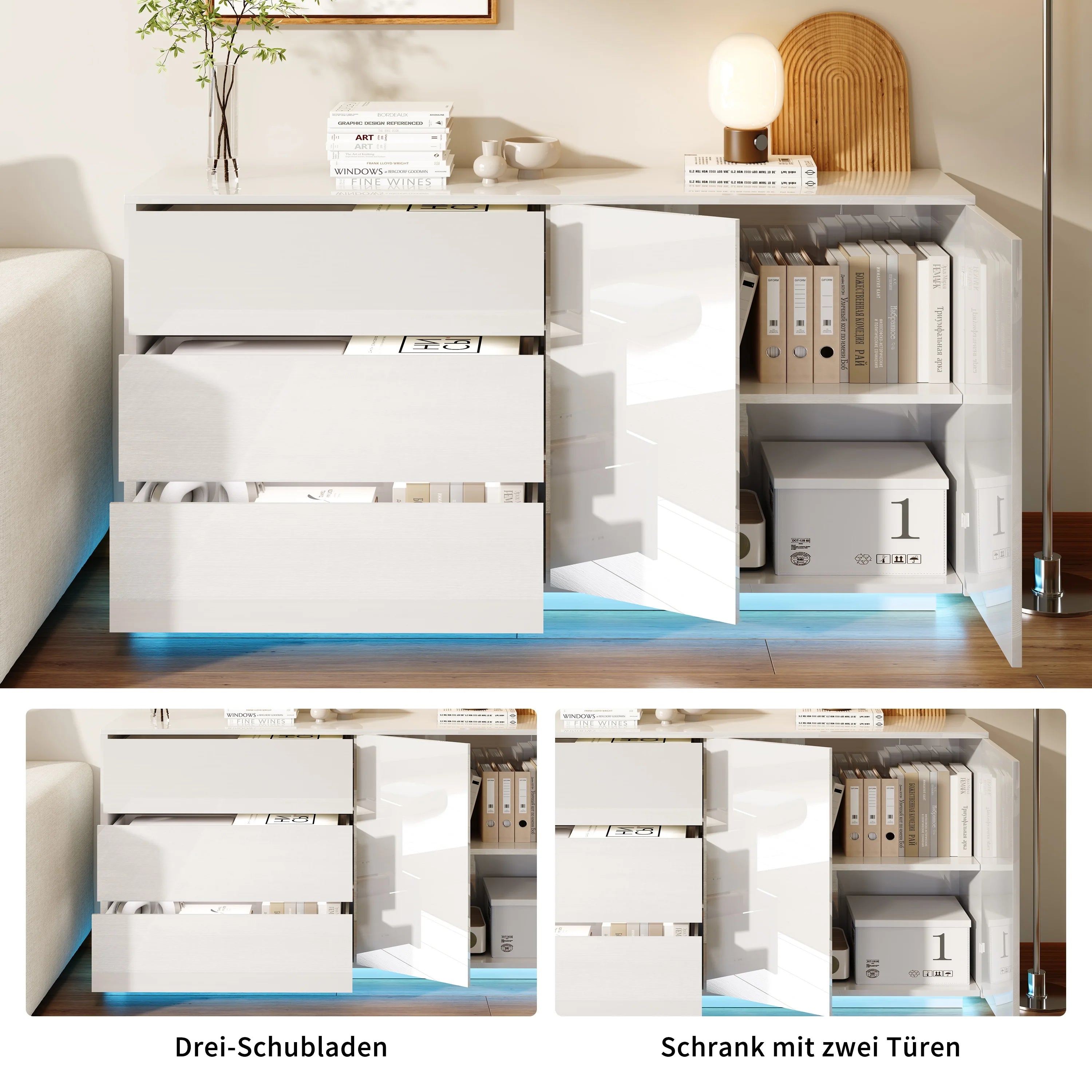 Hoogglans Buffetkast met LED Verlichting – Modern Dressoir met Opbergruimte