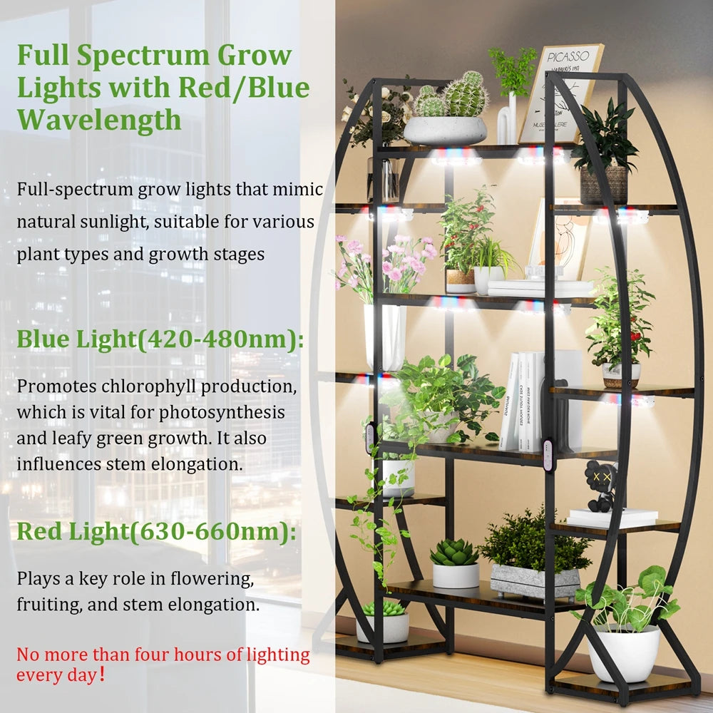 Halvemaan Plantenrek met Groeilampen – 5 Laags Industriële Bloemenstandaard met LED Plant Lights voor Binnen