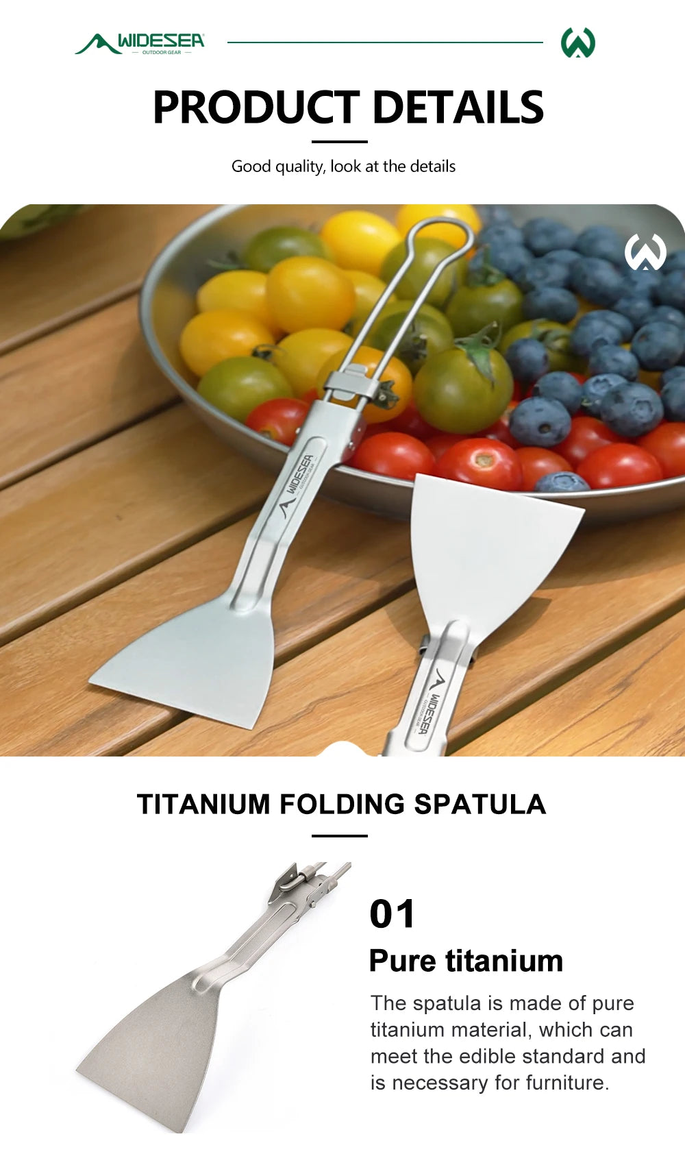 Titanium Opvouwbare Camping Keukenspatel – Lichtgewicht Outdoor Spatel Voor Picknick & Kamperen