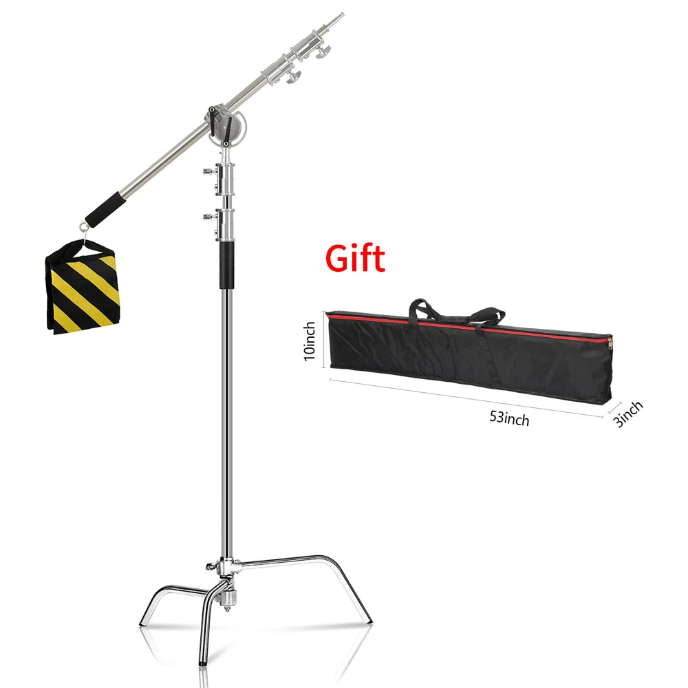 Professioneel Lichtstatief 2,9 m RVS – Telescoopstatief met Kruisarm en Transporttas voor Fotografie en Studio