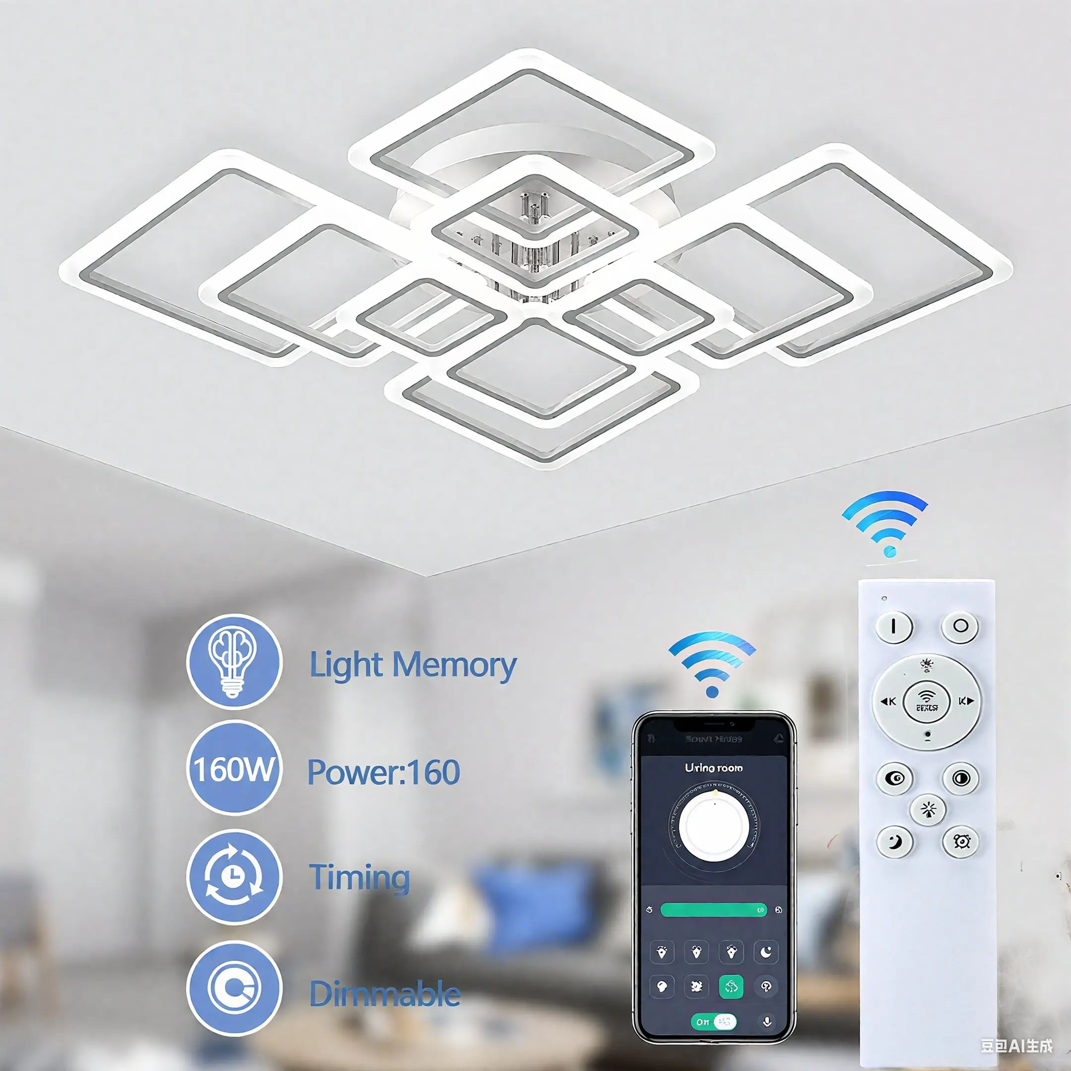 Moderne LED Plafondlamp met Afstandsbediening – Vierkante Dimbare Smart Ceiling Light