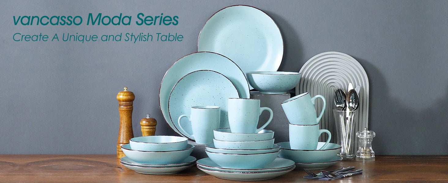 16-delig Blauw Steengoed Serviesset – Duurzaam en Stijlvol Aardewerk voor Dagelijks Gebruik